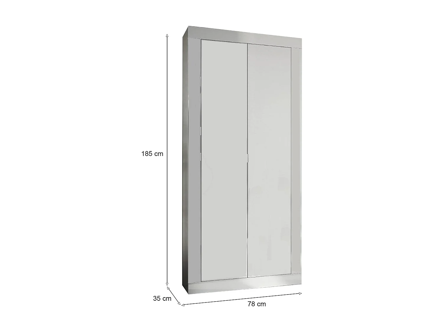 Kleiderschrank 2 Türen Dsiaka, Schlafzimmermöbel, Schrank, Garderobe, Made in Italy, 78x35 h185 cm, Glänzendes WeiÃŸ