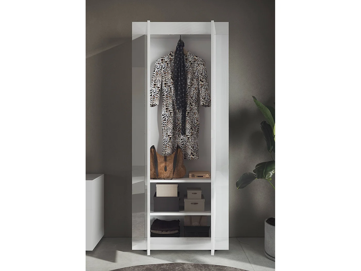 Kleiderschrank 2 Türen Dsiaka, Schlafzimmermöbel, Schrank, Garderobe, Made in Italy, 78x35 h185 cm, Glänzendes WeiÃŸ