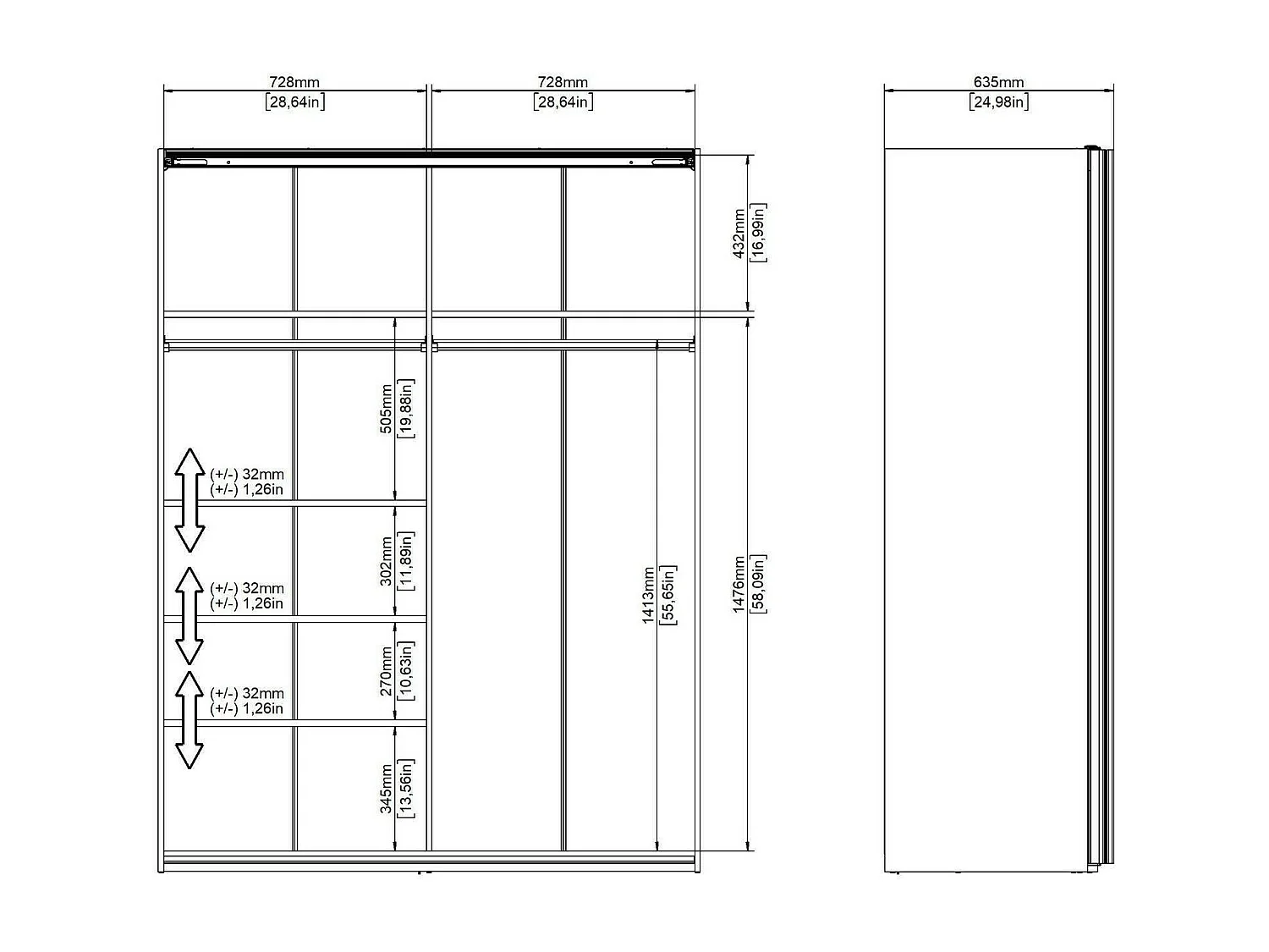 Dmora - Guardaroba 2 ante Maurice, 150x61 h200 cm, Bianco e Grigio