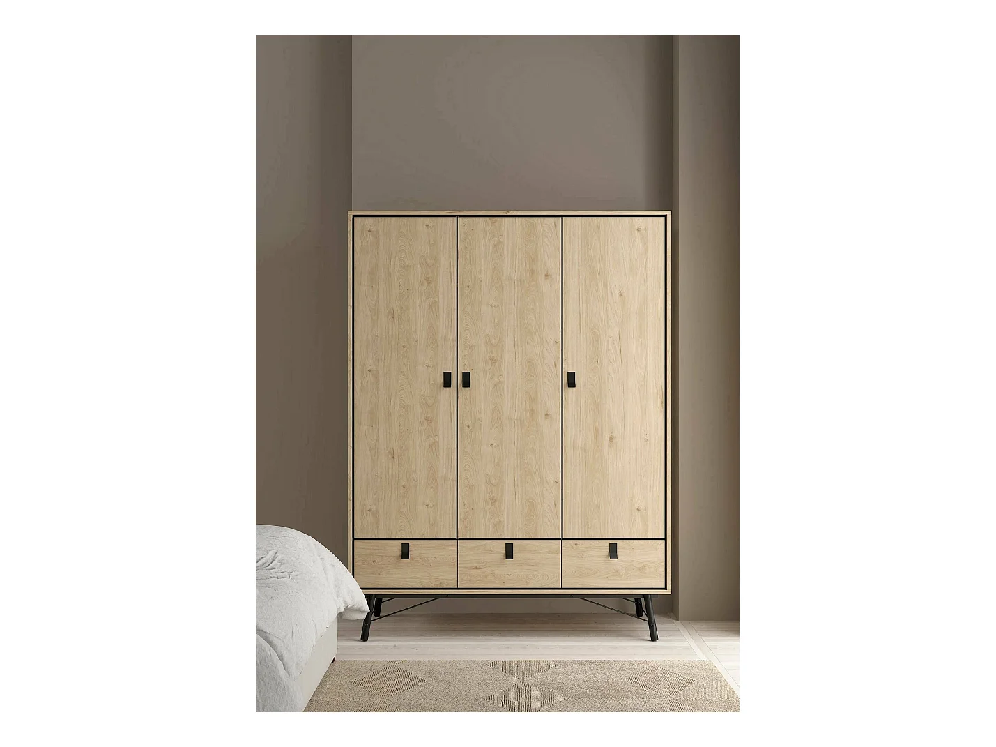 Garde-robe 3 portes Dsalvion, Meubles de chambre, Penderie de plain-pied, Placard à vêtements, 150x60 h200 cm, Chêne clair