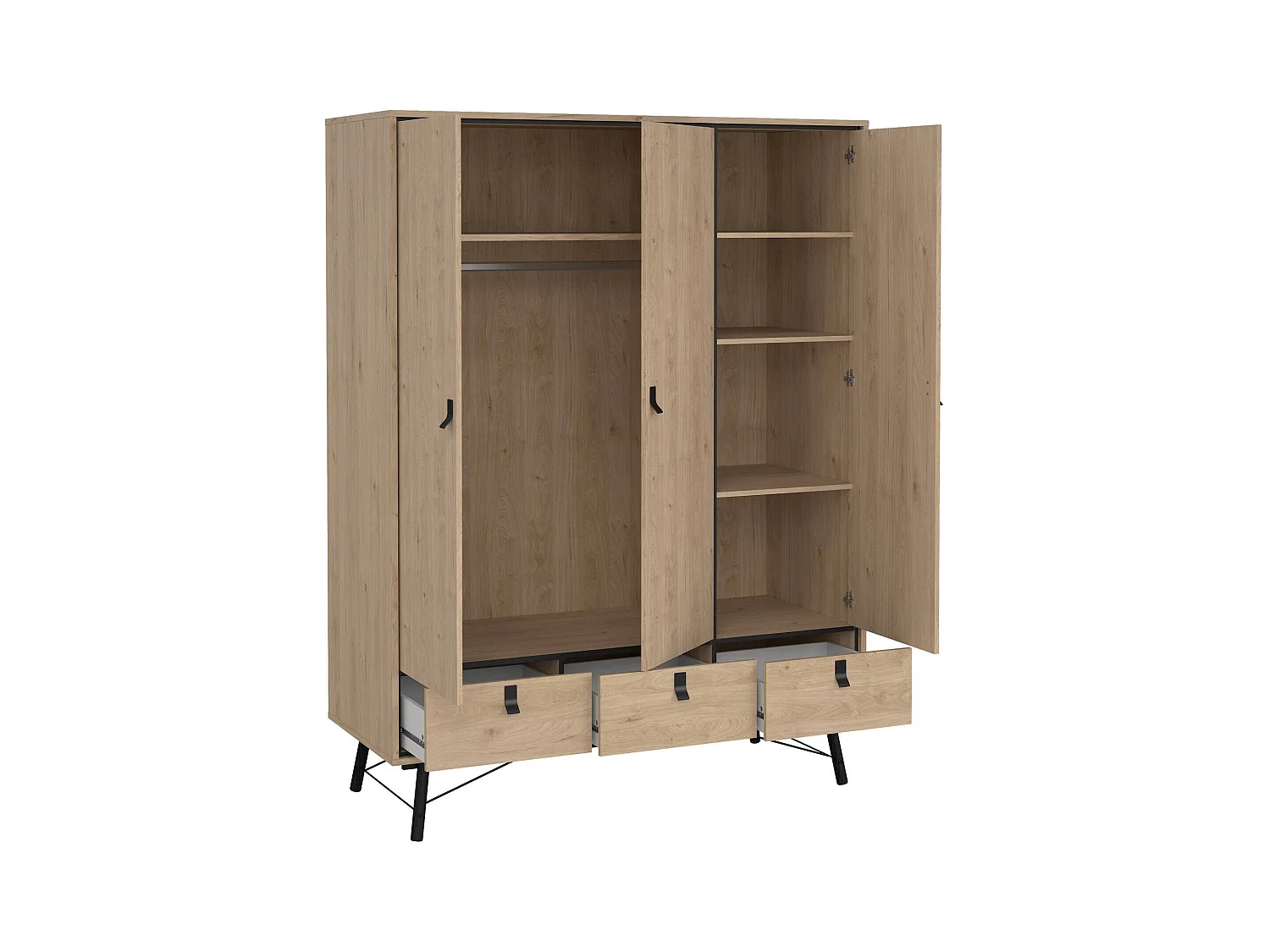 Garde-robe 3 portes Dsalvion, Meubles de chambre, Penderie de plain-pied, Placard à vêtements, 150x60 h200 cm, Chêne clair