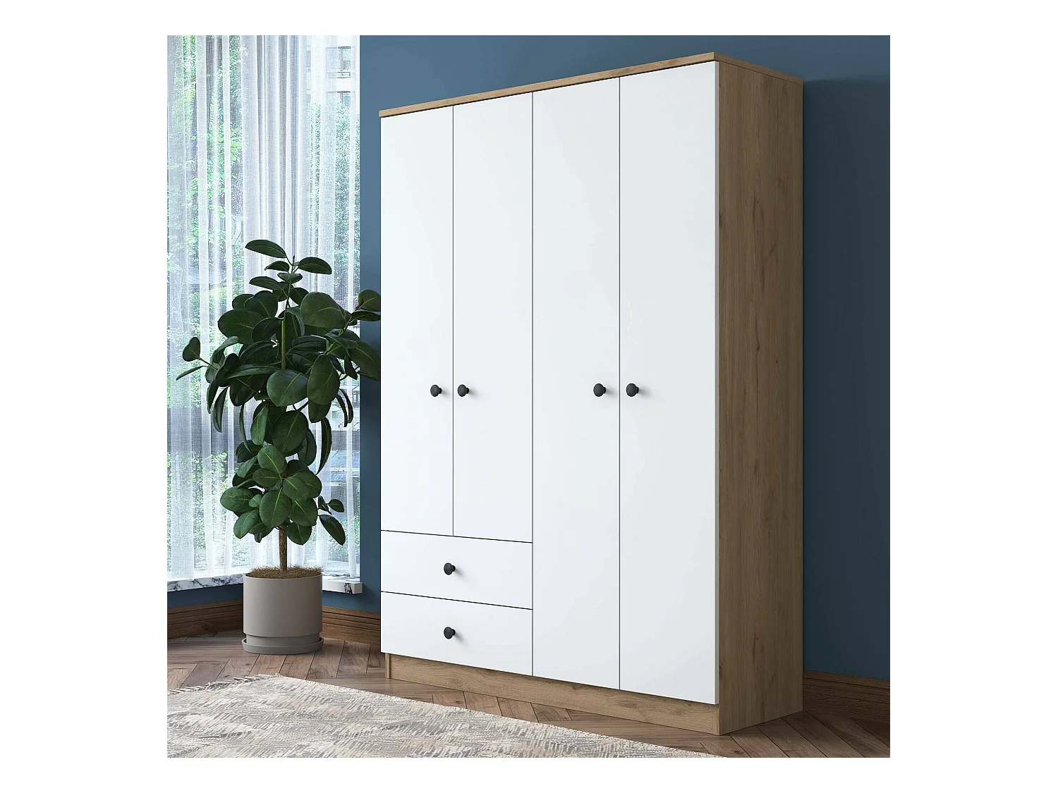 Großer Kleiderschrank Dalborghett, Schlafzimmermöbel, Schrank, Garderobe, 120x43 h170 cm, Walnuss und Weiß