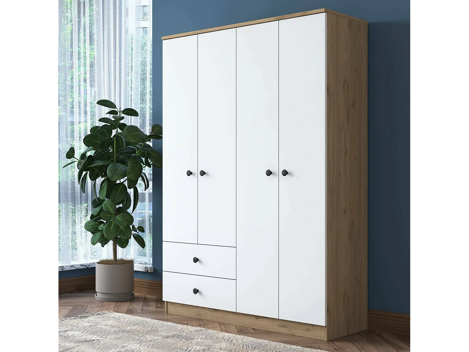 GroÃŸer Kleiderschrank Dalborghett, Schlafzimmermöbel, Schrank, Garderobe, 120x43 h170 cm, Walnuss und WeiÃŸ