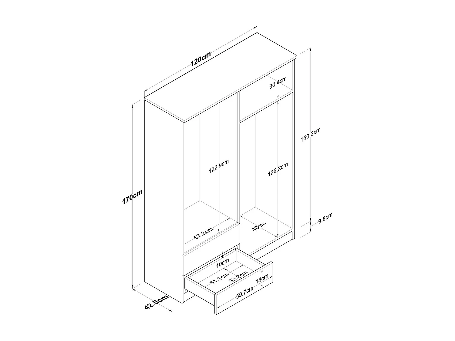 GroÃŸer Kleiderschrank Dalborghett, Schlafzimmermöbel, Schrank, Garderobe, 120x43 h170 cm, Walnuss und WeiÃŸ