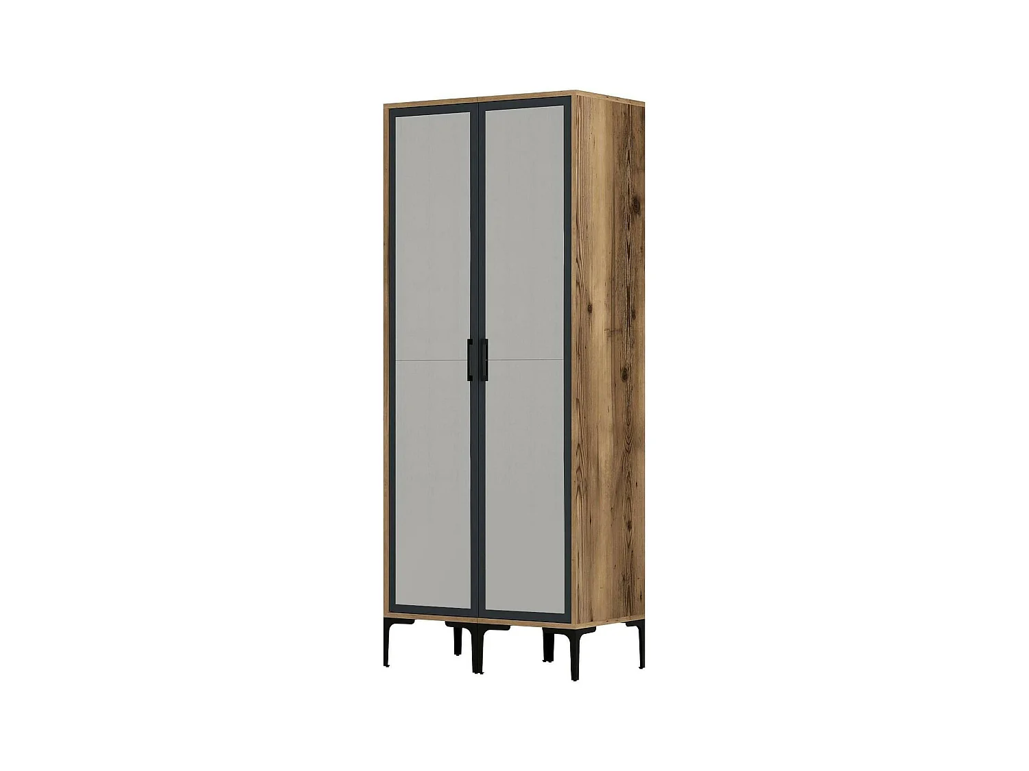 Garde-robe 2 portes Dpret, Meubles de chambre, Penderie de plain-pied, Placard à vêtements, 80x201h48 cm, Noyer et Anthracite