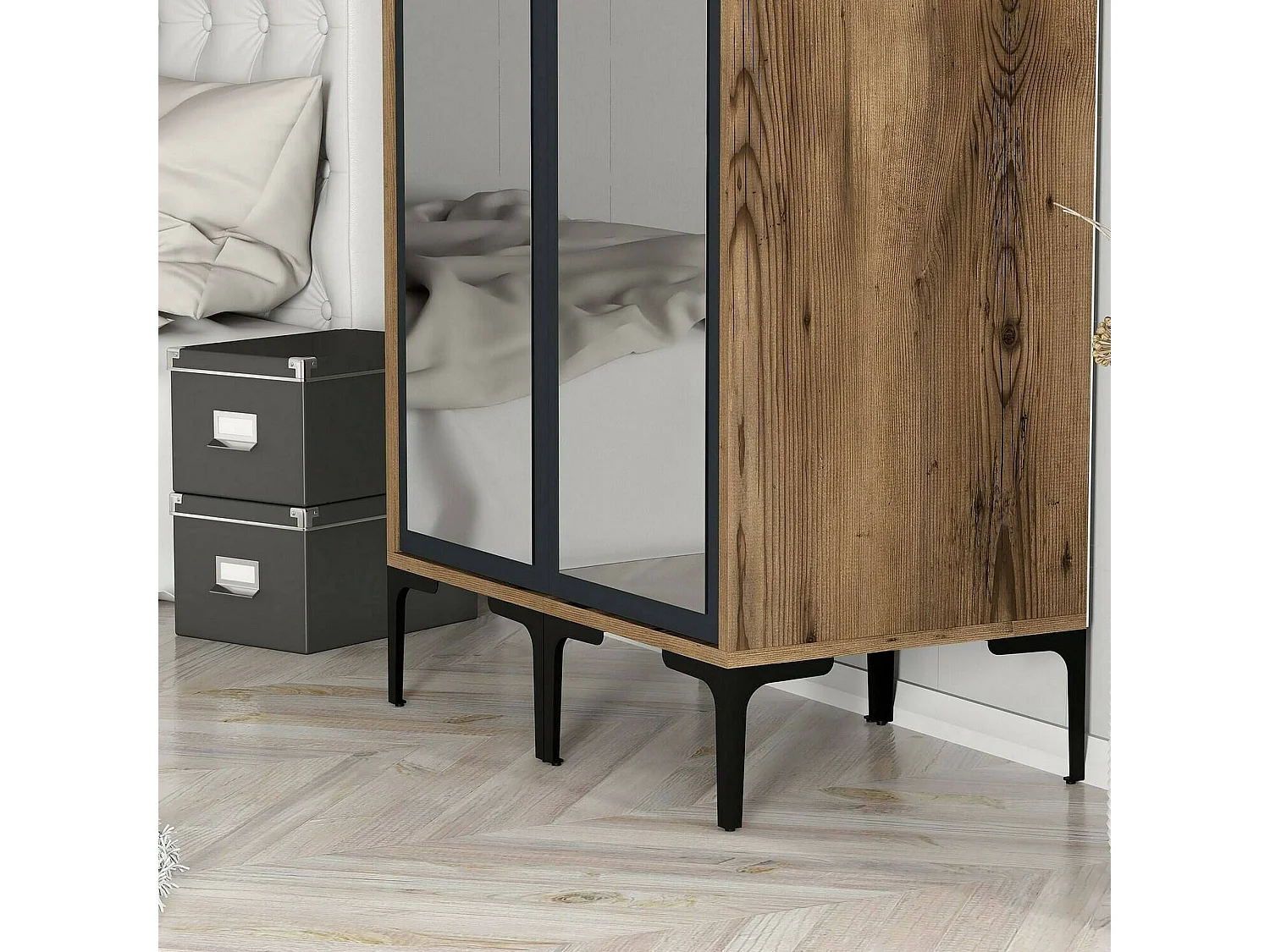 Garde-robe 2 portes Dpret, Meubles de chambre, Penderie de plain-pied, Placard à vêtements, 80x201h48 cm, Noyer et Anthracite