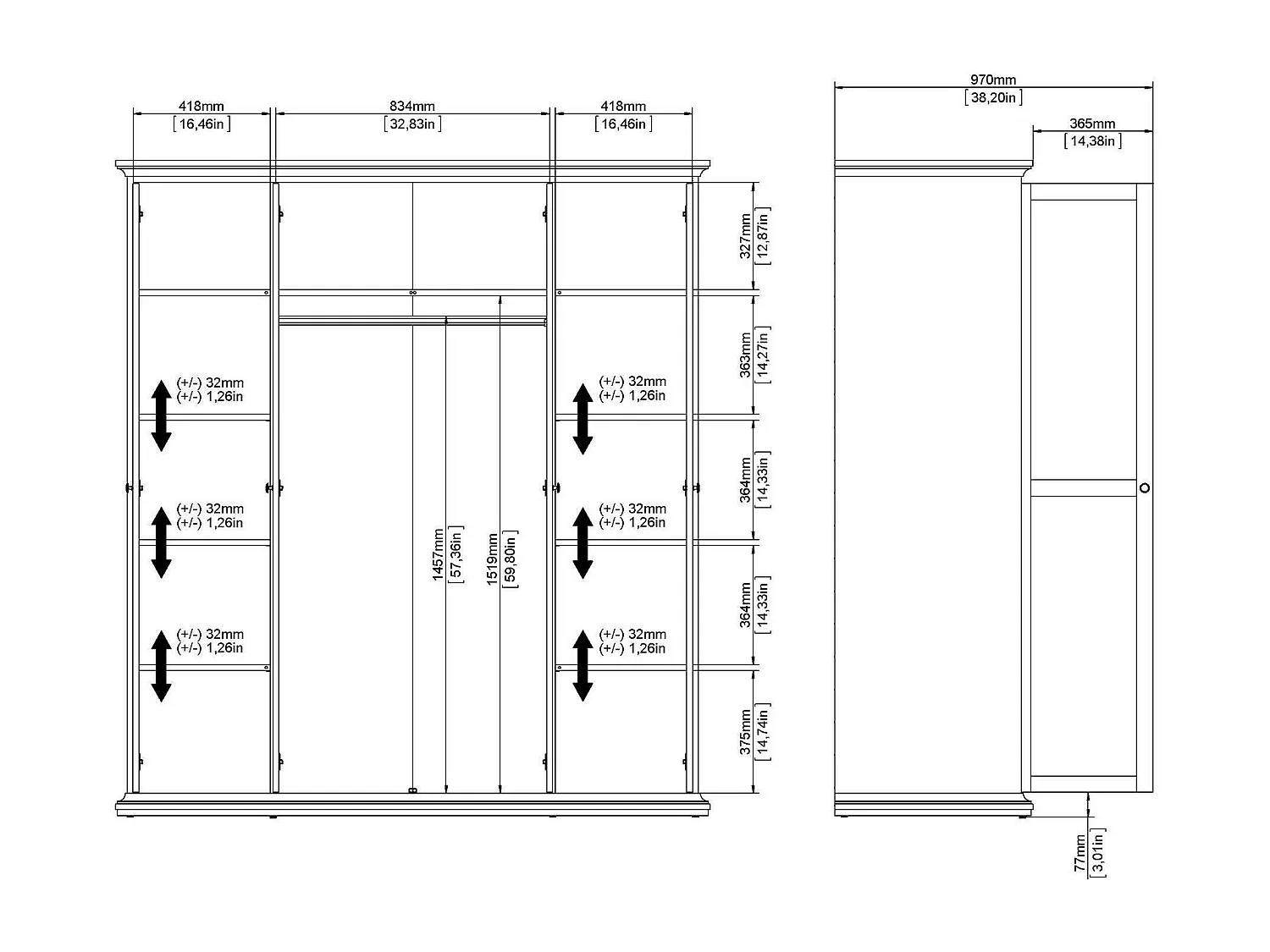 Dserp grande roupeiro, mobiliário de quarto, roupeiro, roupeiro, 181x61 h201 cm, branco