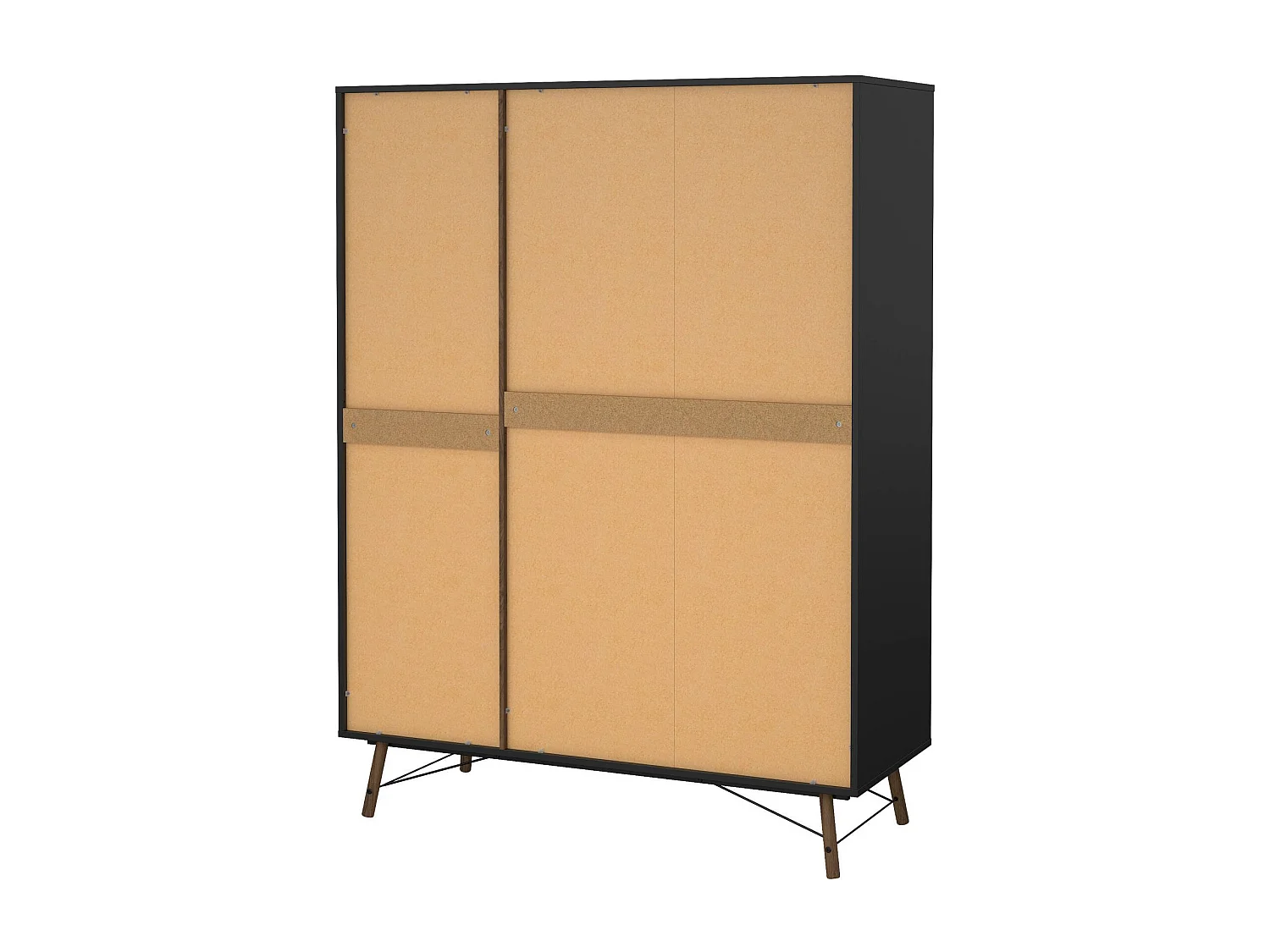 Garde-robe 3 portes Dverdell, Meubles de chambre, Penderie de plain-pied, Placard à vêtements, 150x60 h200 cm, Noir et Noyer