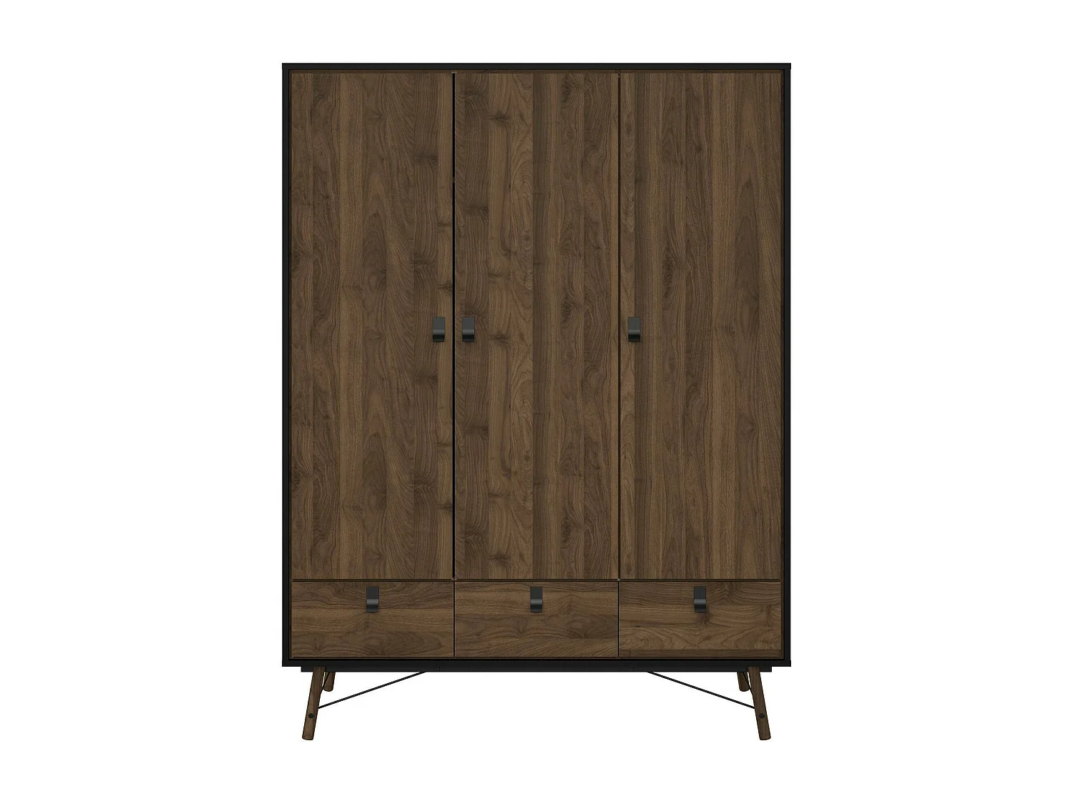 Garde-robe 3 portes Dverdell, Meubles de chambre, Penderie de plain-pied, Placard à vêtements, 150x60 h200 cm, Noir et Noyer