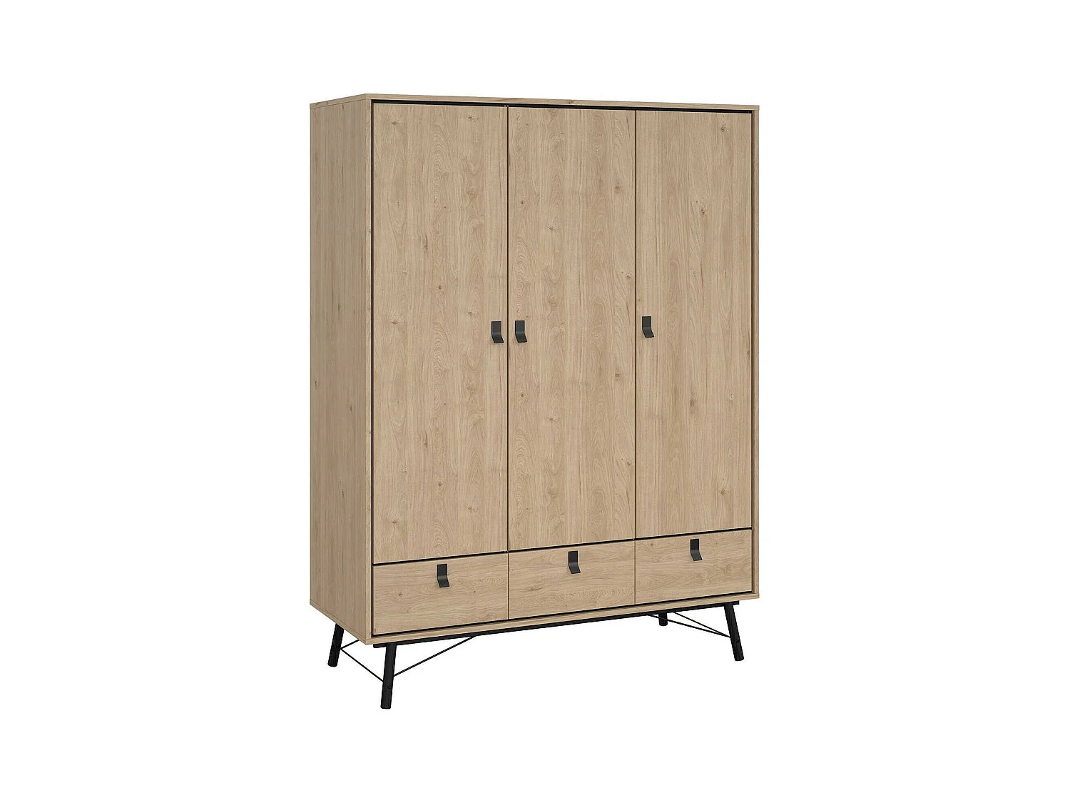 Garde-robe 3 portes Dverdell, Meubles de chambre, Penderie de plain-pied, Placard à vêtements, 150x60 h200 cm, Chêne clair