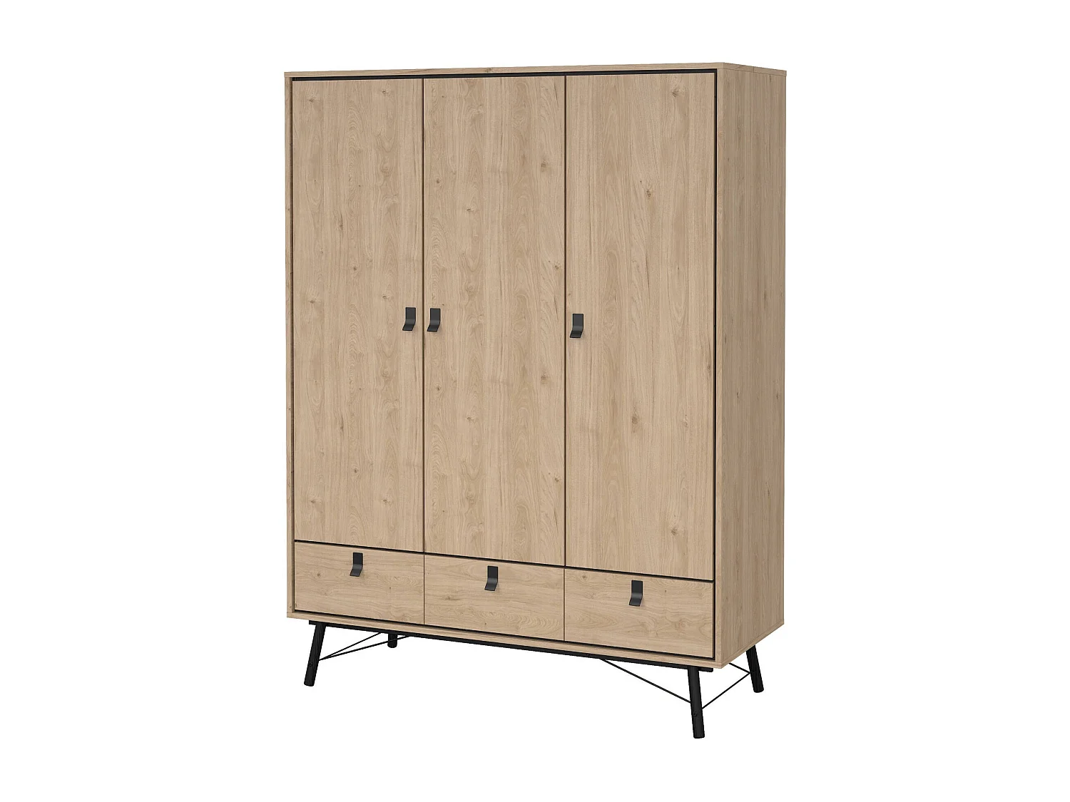 Armario 3 puertas Dverdell, Muebles de dormitorio, Vestidor, Armario de ropa, 150x60 h200 cm, Roble