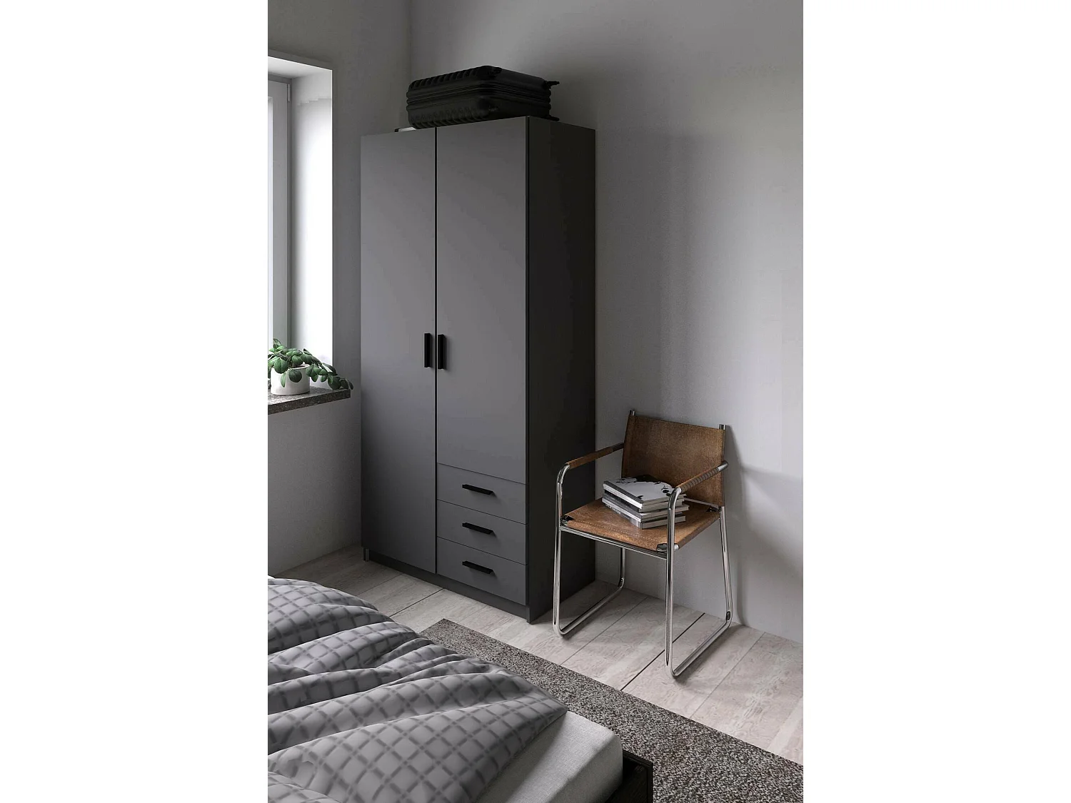 Garde-robe 2 portes Dscopon, Meubles de chambre, Penderie de plain-pied, Placard à vêtements, 99x50 h200 cm, Gris