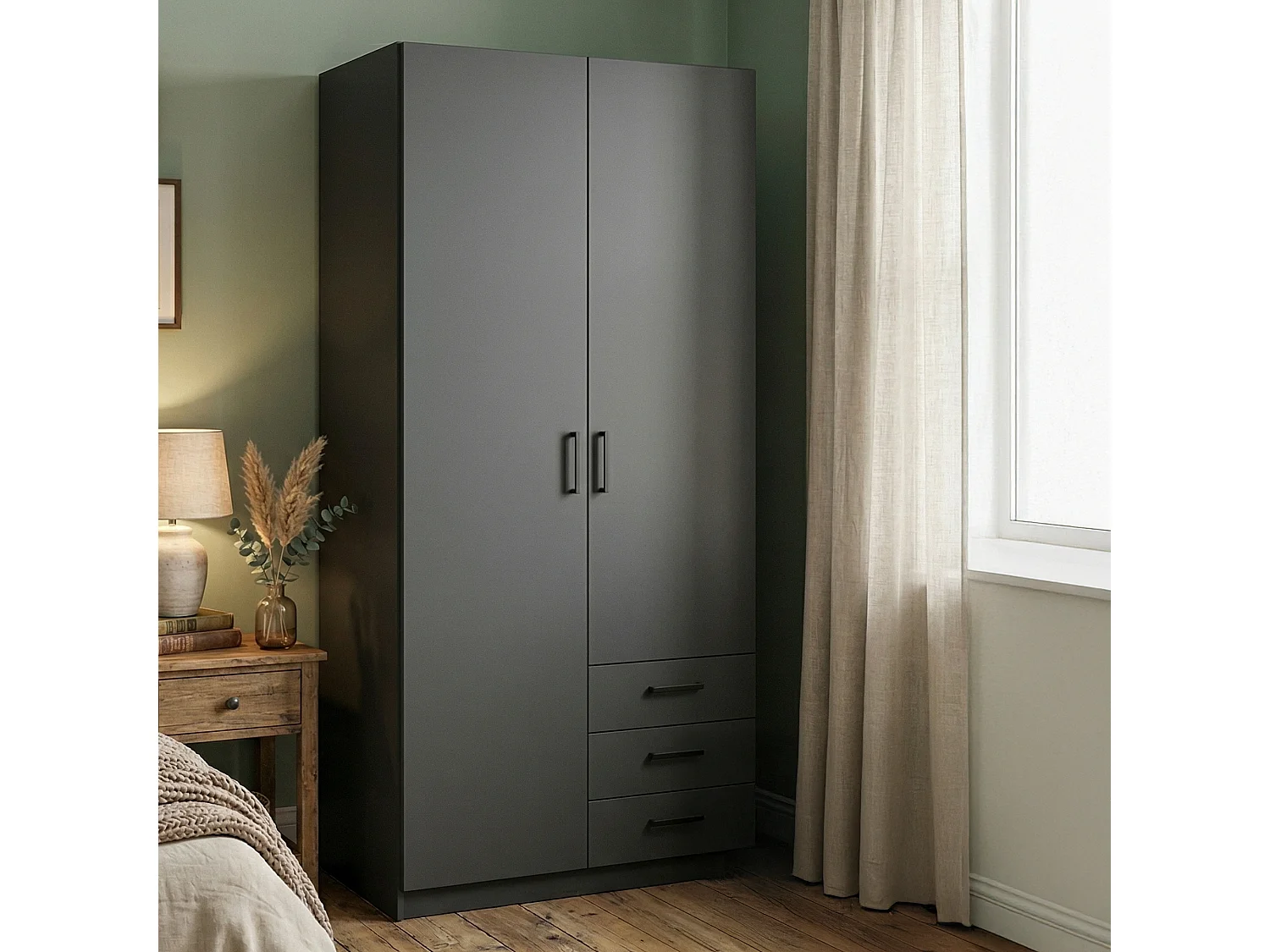Garde-robe 2 portes Dscopon, Meubles de chambre, Penderie de plain-pied, Placard à vêtements, 99x50 h200 cm, Gris