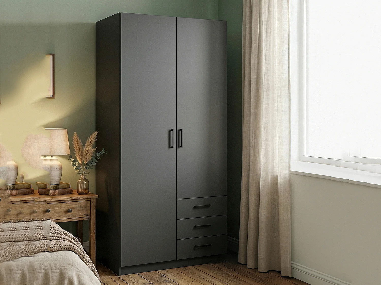 Garde-robe 2 portes Dscopon, Meubles de chambre, Penderie de plain-pied, Placard à vêtements, 99x50 h200 cm, Gris