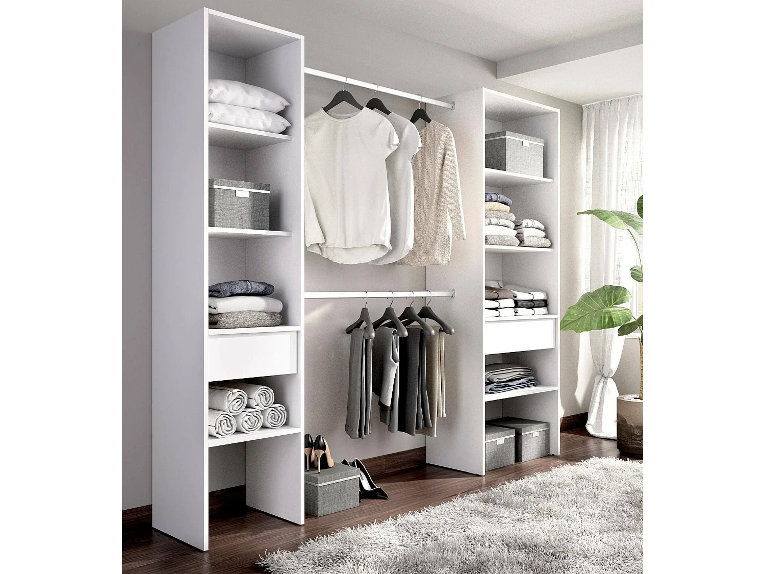 Gran Armario Di, Muebles de dormitorio, Vestidor, Armario de ropa, 160x50 h185 cm, Blanco