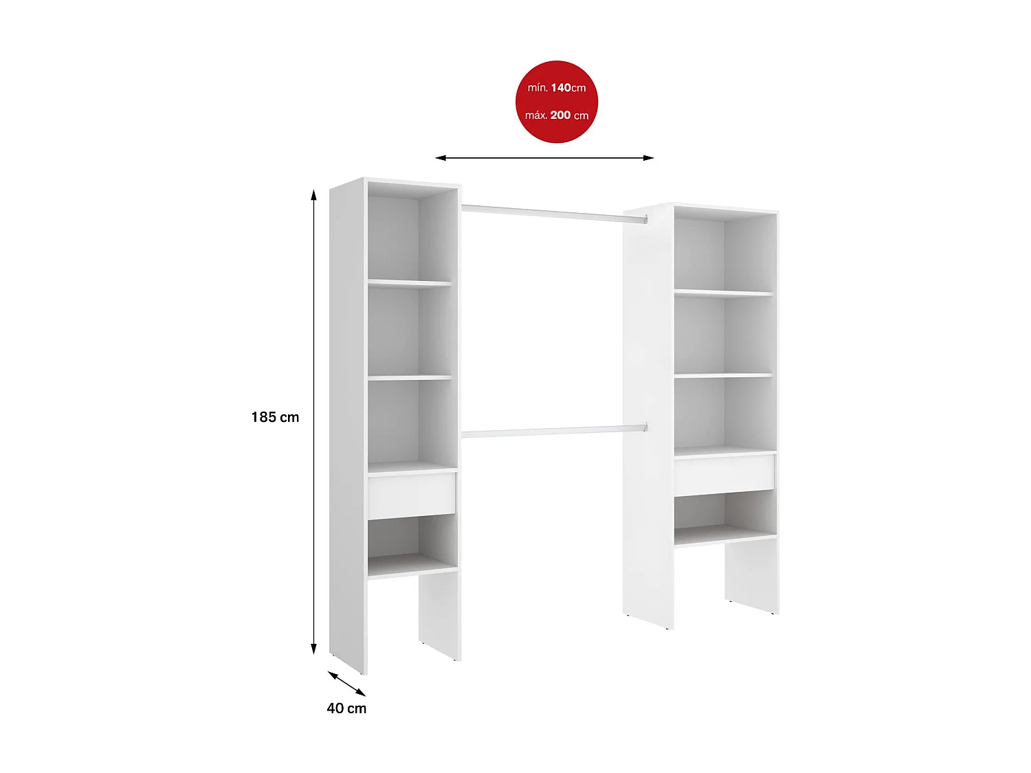 Gran Armario Di, Muebles de dormitorio, Vestidor, Armario de ropa, 160x50 h185 cm, Blanco