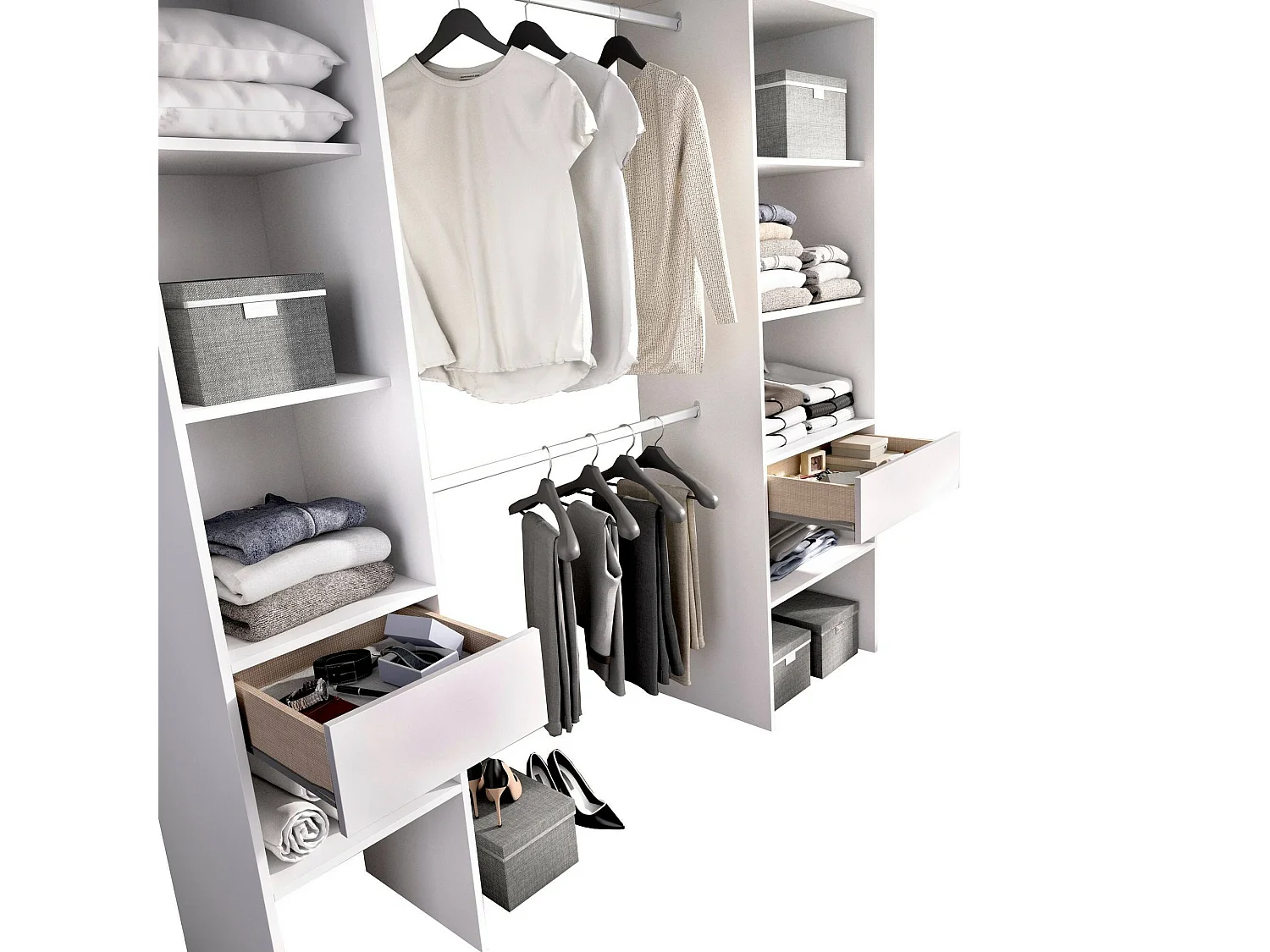 Grande Garde-robe Di, Meubles de chambre, Penderie de plain-pied, Placard à vêtements, 160x50 h185 cm, Blanc