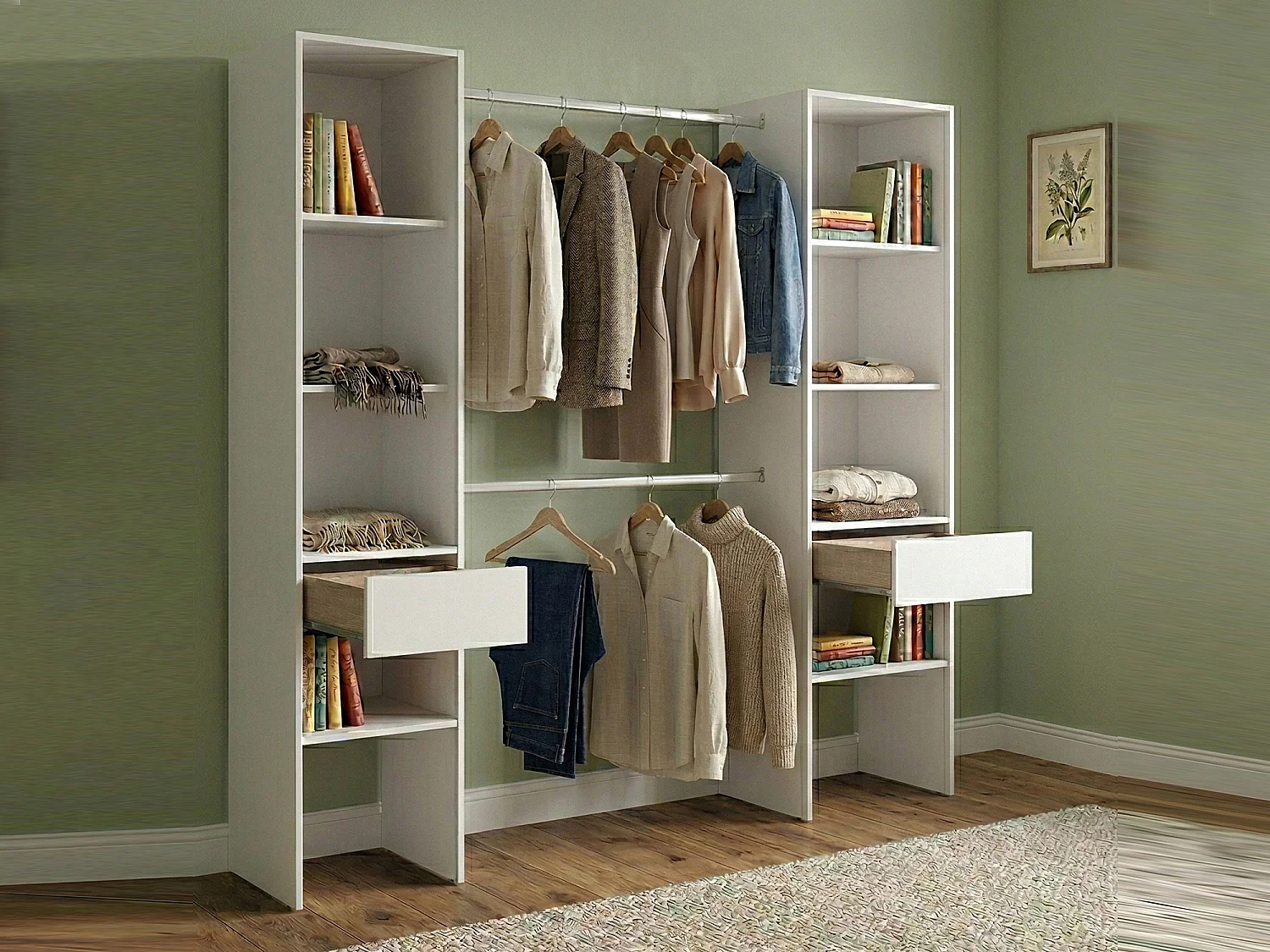 Grande Garde-robe Di, Meubles de chambre, Penderie de plain-pied, Placard à vêtements, 160x50 h185 cm, Blanc