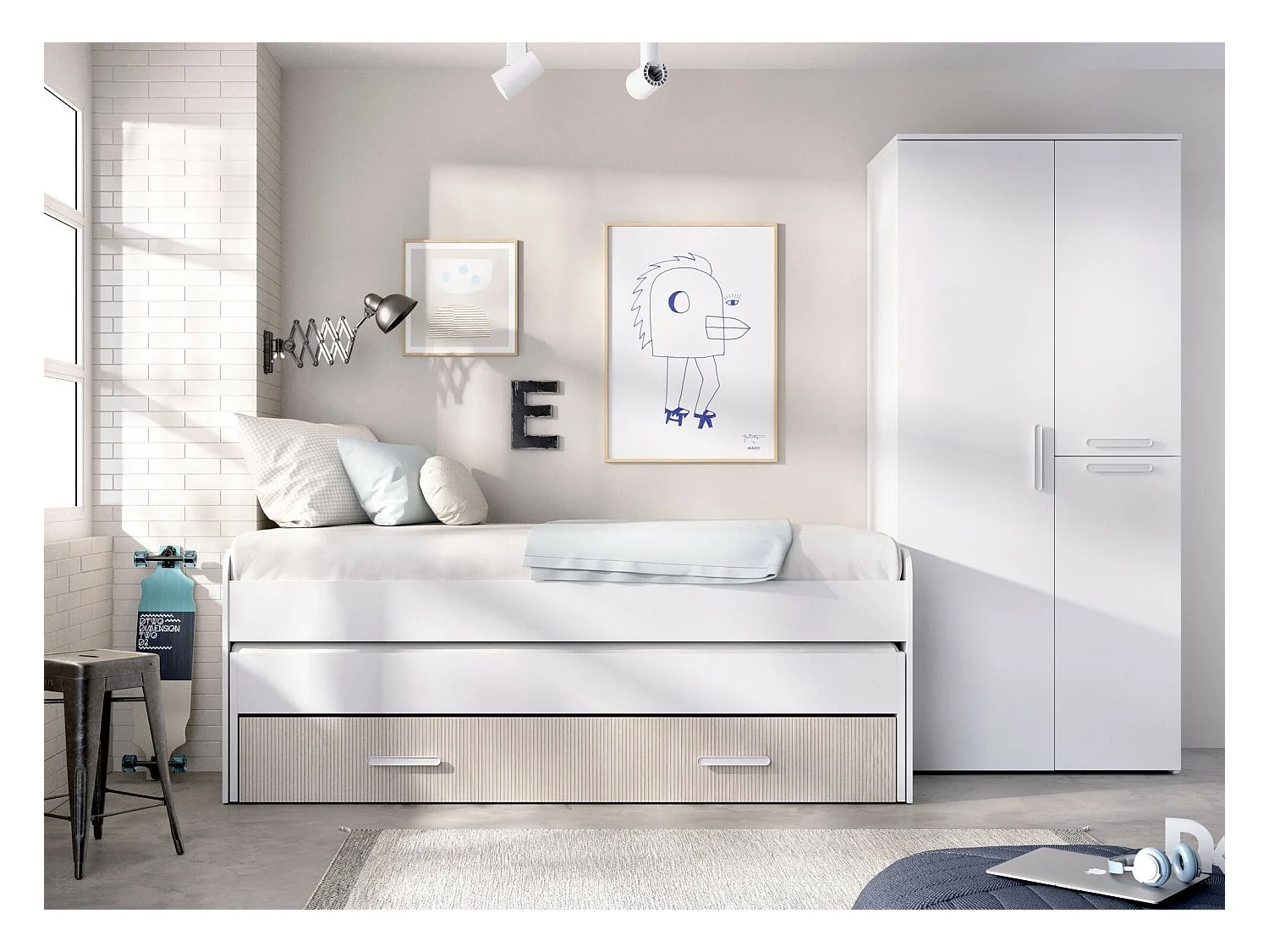 Garde-robe 3 portes Dfleetwoo, Meubles de chambre, Penderie de plain-pied, Placard à vêtements, 90x53 h202 cm, Blanc