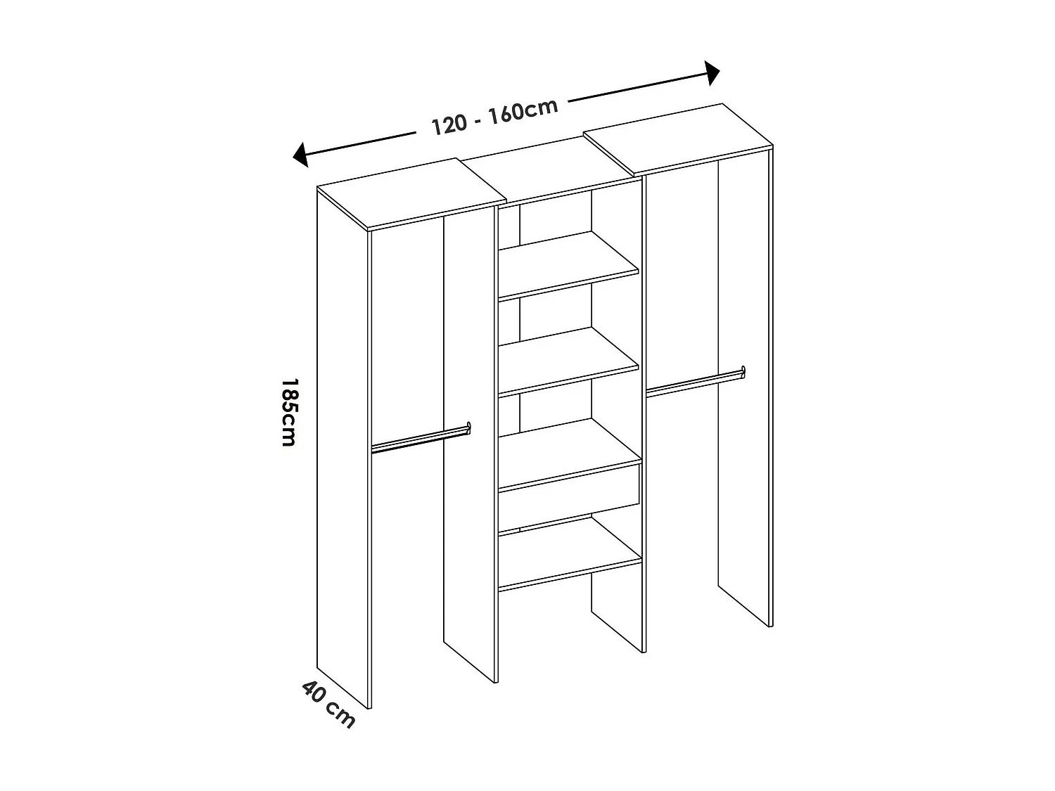 Grande Garde-robe Dfina, Meubles de chambre, Penderie de plain-pied, Placard à vêtements, 160x50 h187 cm, Blanc