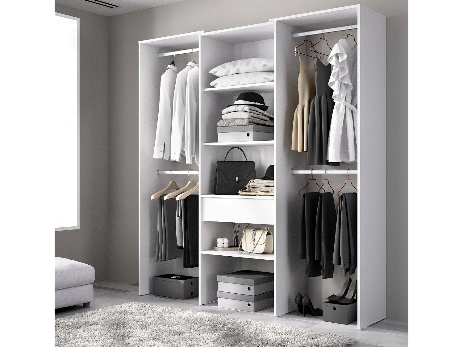 Grande Garde-robe Dfina, Meubles de chambre, Penderie de plain-pied, Placard à vêtements, 160x50 h187 cm, Blanc