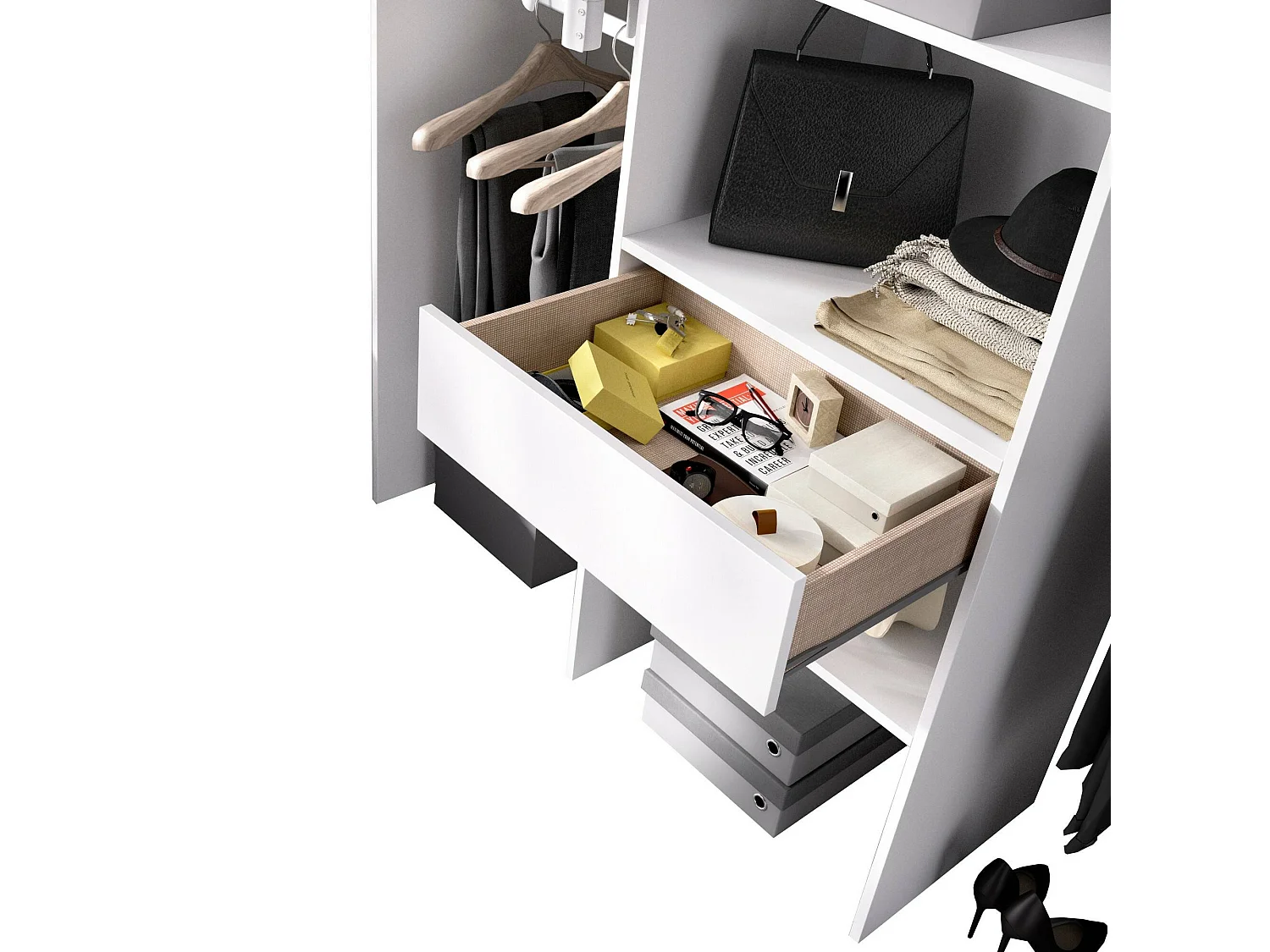 Grande Garde-robe Dfina, Meubles de chambre, Penderie de plain-pied, Placard à vêtements, 160x50 h187 cm, Blanc