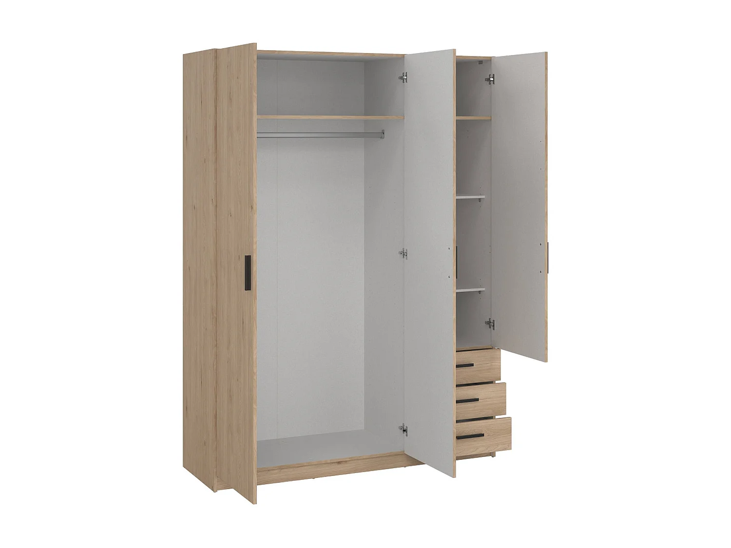 Garde-robe 3 portes Dsenk, Meubles de chambre, Penderie de plain-pied, Placard à vêtements, 147x50 h200 cm, Chêne clair