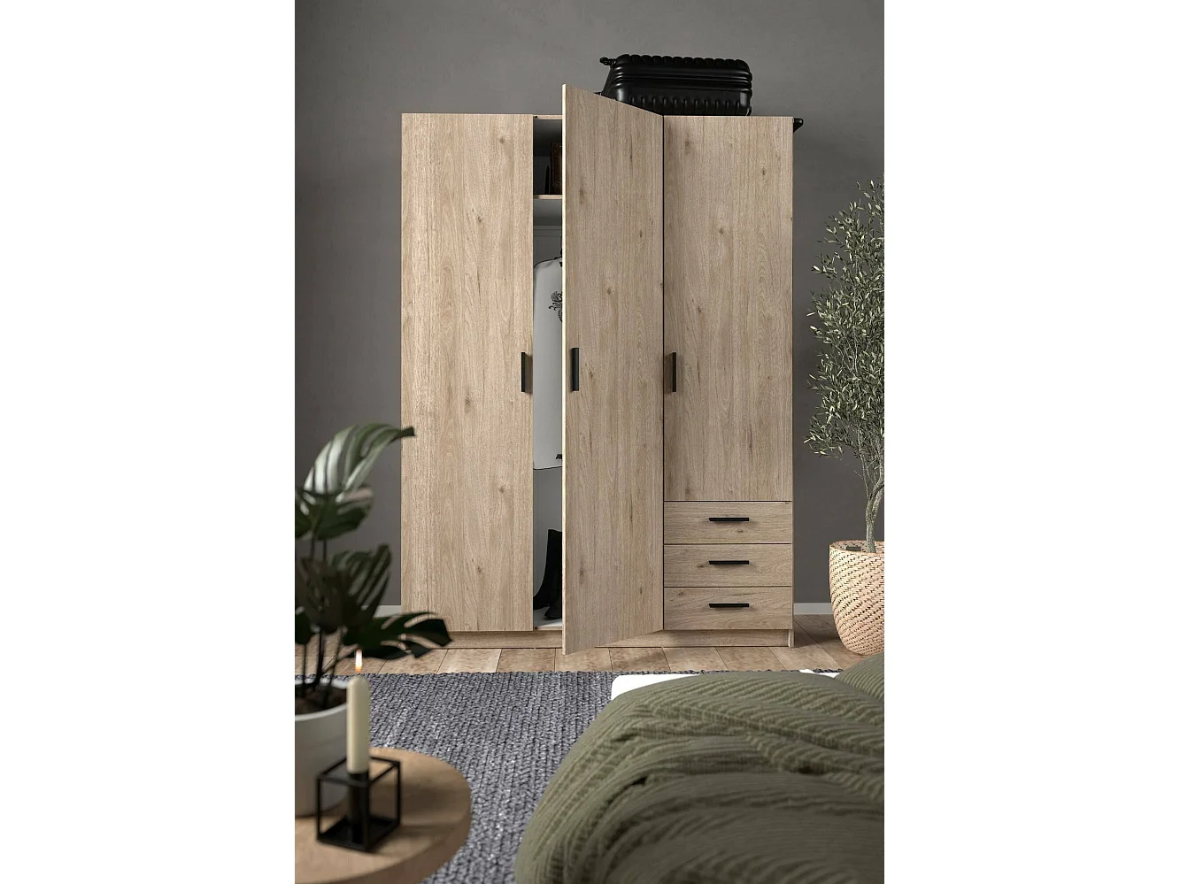 Dmora - Guardaroba 3 ante Simeon, 147x50 h200 cm, Rovere