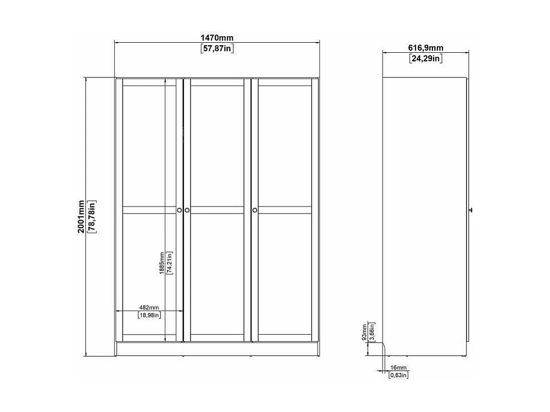 Dmora - Guardaroba 3 ante Gener, 147x62 h200 cm, Rovere