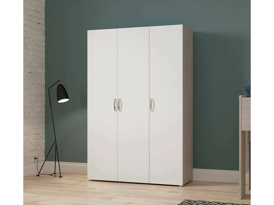 Grande Garde-robe Dmatild, Meubles de chambre, Penderie de plain-pied, Placard à vêtements, 119x51 h185 cm, Chêne clair et Blanc mat