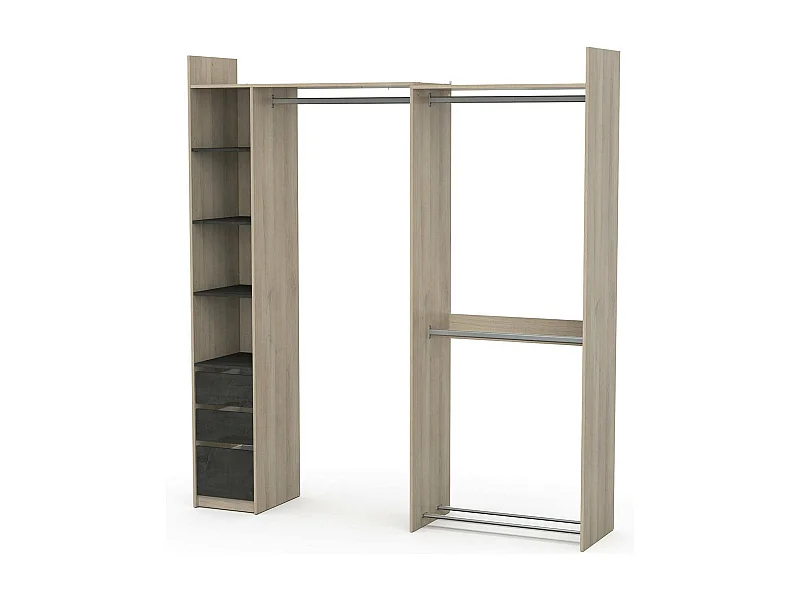 Grande Garde-robe Dshimiz, Meubles de chambre, Penderie de plain-pied, Placard à vêtements, 200x44 h218 cm, Chêne clair