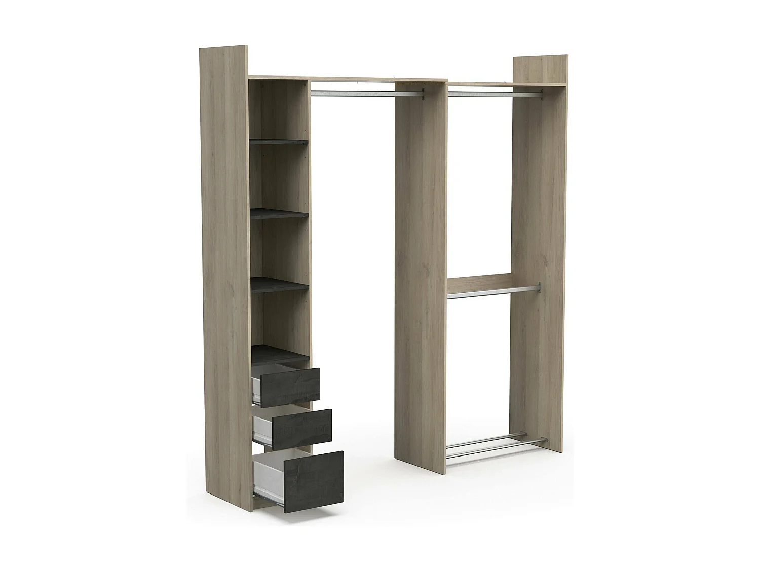 Grande Garde-robe Dshimiz, Meubles de chambre, Penderie de plain-pied, Placard à vêtements, 200x44 h218 cm, Chêne clair