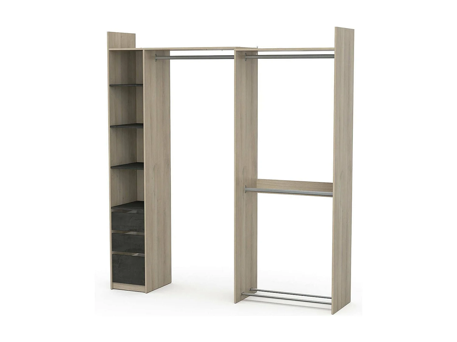 Grande Garde-robe Dshimiz, Meubles de chambre, Penderie de plain-pied, Placard à vêtements, 200x44 h218 cm, Chêne clair