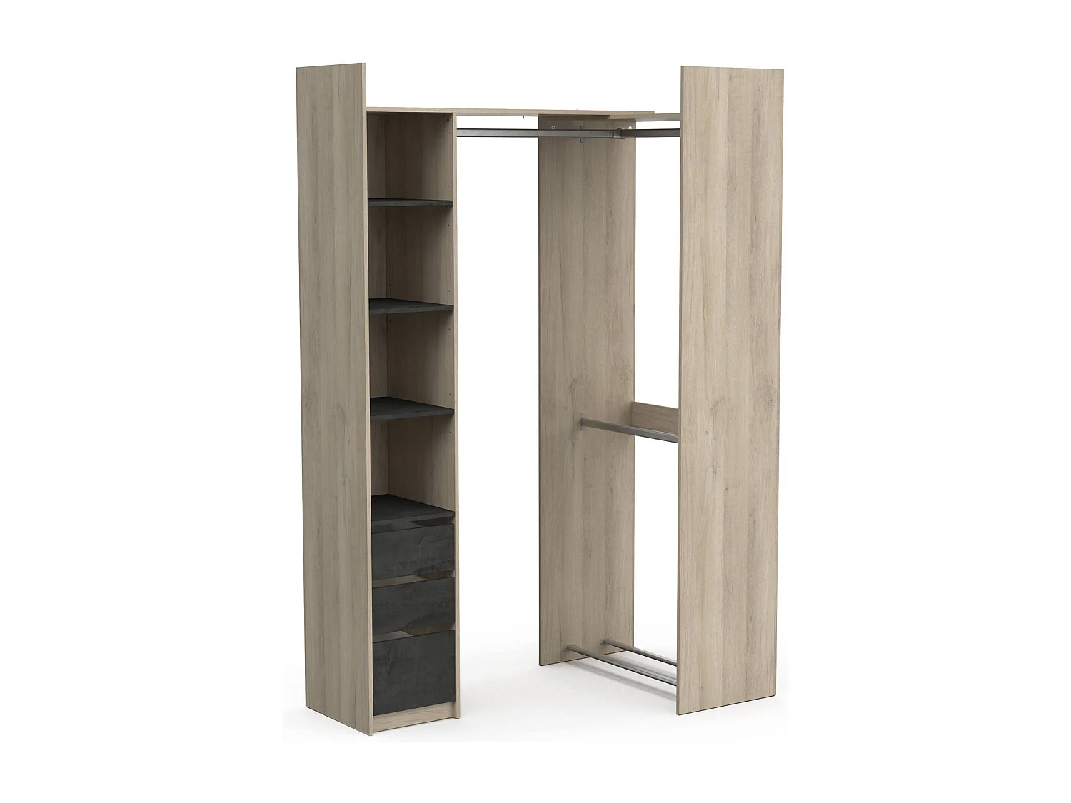 Grande Garde-robe Dshimiz, Meubles de chambre, Penderie de plain-pied, Placard à vêtements, 200x44 h218 cm, Chêne clair