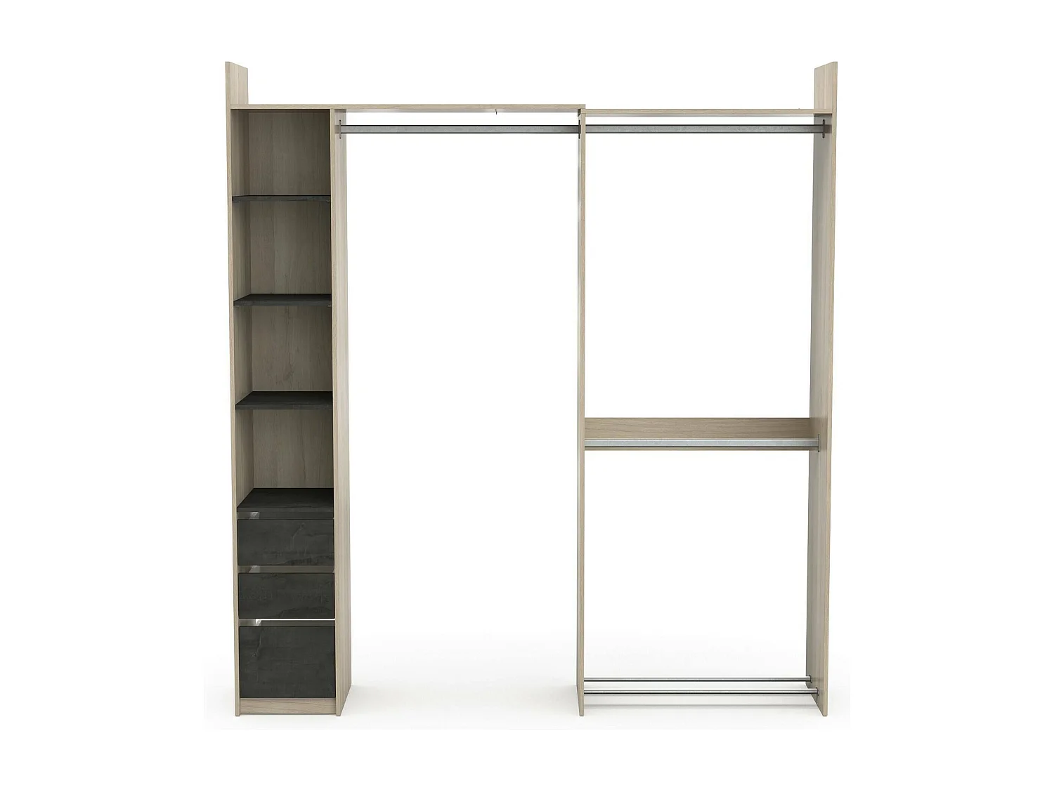 Grande Garde-robe Dshimiz, Meubles de chambre, Penderie de plain-pied, Placard à vêtements, 200x44 h218 cm, Chêne clair