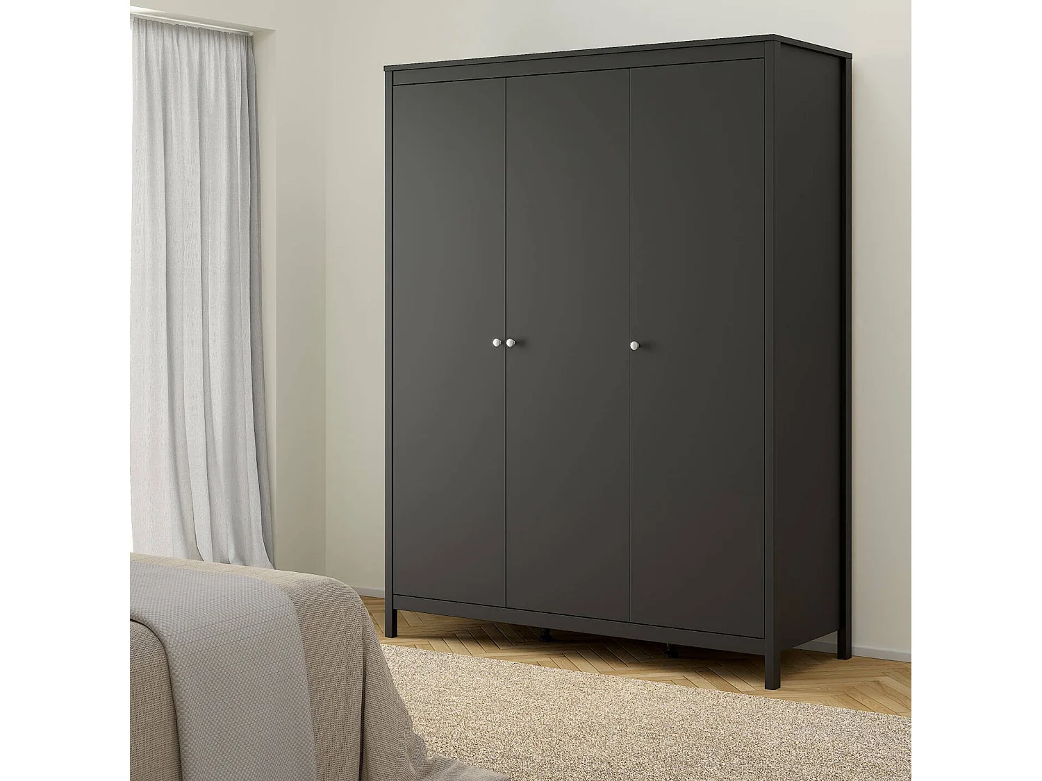 Dsemiol 3-deurskast, Slaapkamermeubel, Inloopkast, Kledingkast, 150x58 h199 cm, Zwart