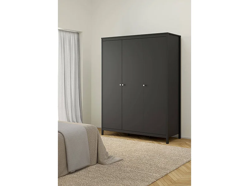 Armario 3 puertas Dsemiol, Muebles de dormitorio, Vestidor, Armario de ropa, 150x58 h199 cm, Negro