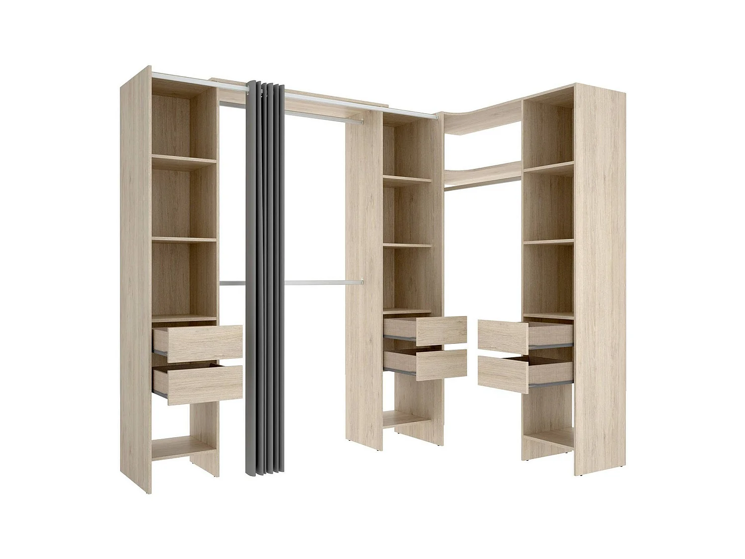 Grande Garde-robe Dharma, Meubles de chambre, Penderie de plain-pied, Placard à vêtements, 234x141 h205 cm, Chêne clair