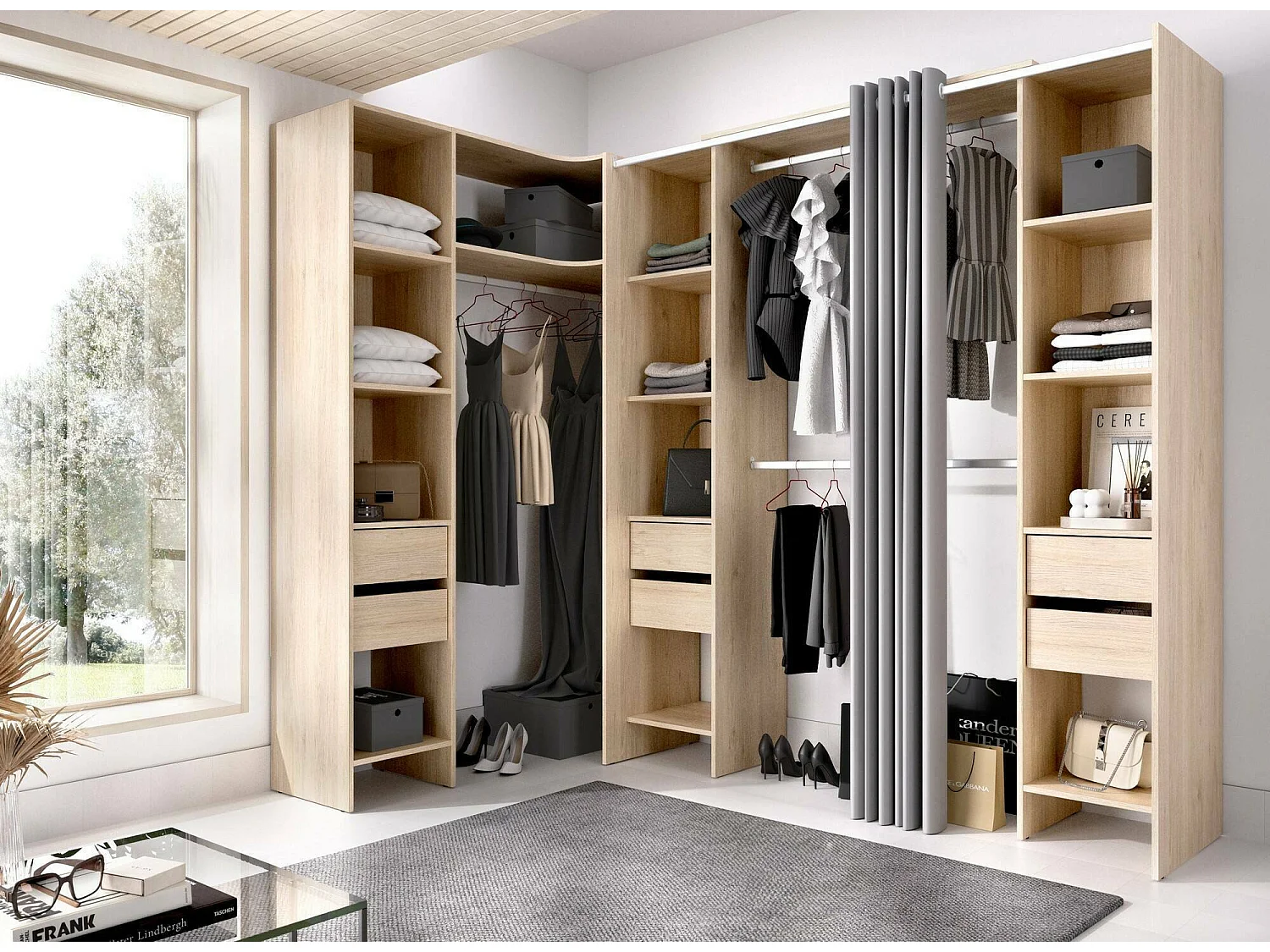 GroÃŸer Kleiderschrank Dharma, Schlafzimmermöbel, Schrank, Garderobe, 234x141 h205 cm, Eiche