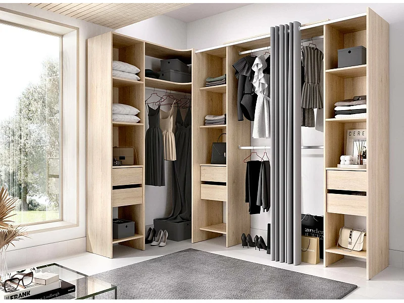 Grande Garde-robe Dharma, Meubles de chambre, Penderie de plain-pied, Placard à vêtements, 234x141 h205 cm, Chêne clair