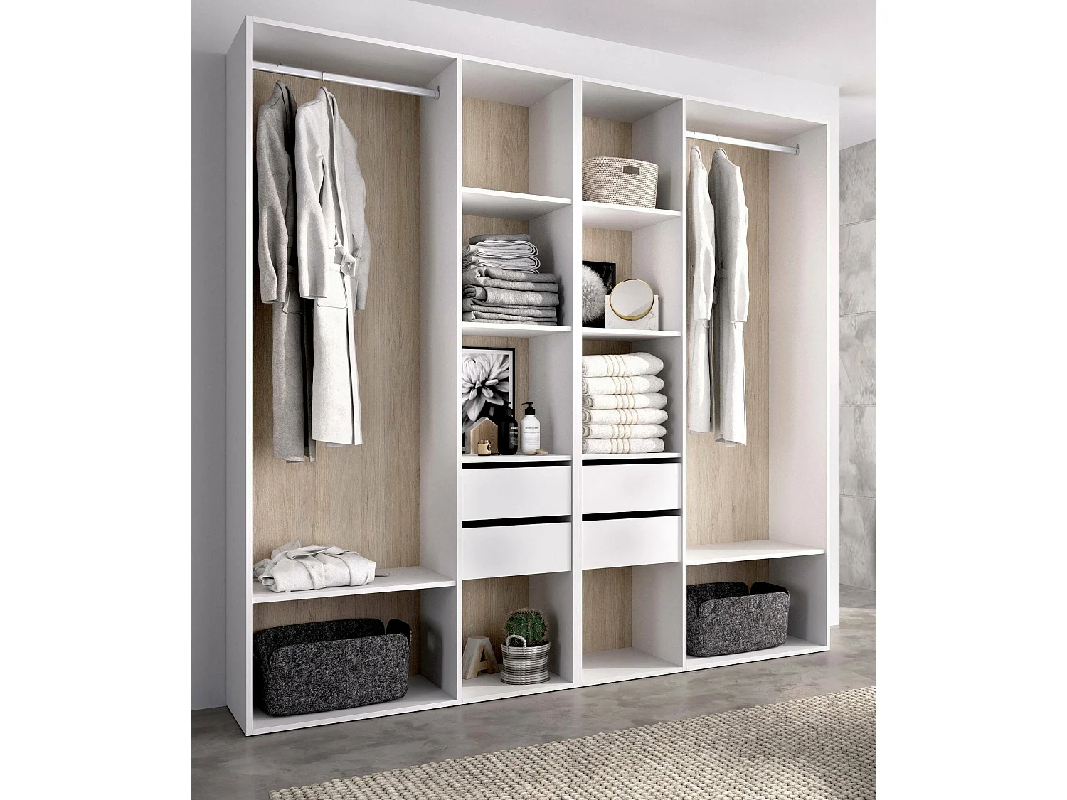 GroÃŸer Kleiderschrank Dpavo, Schlafzimmermöbel, Schrank, Garderobe, 196x45 h205 cm, WeiÃŸ und Eiche