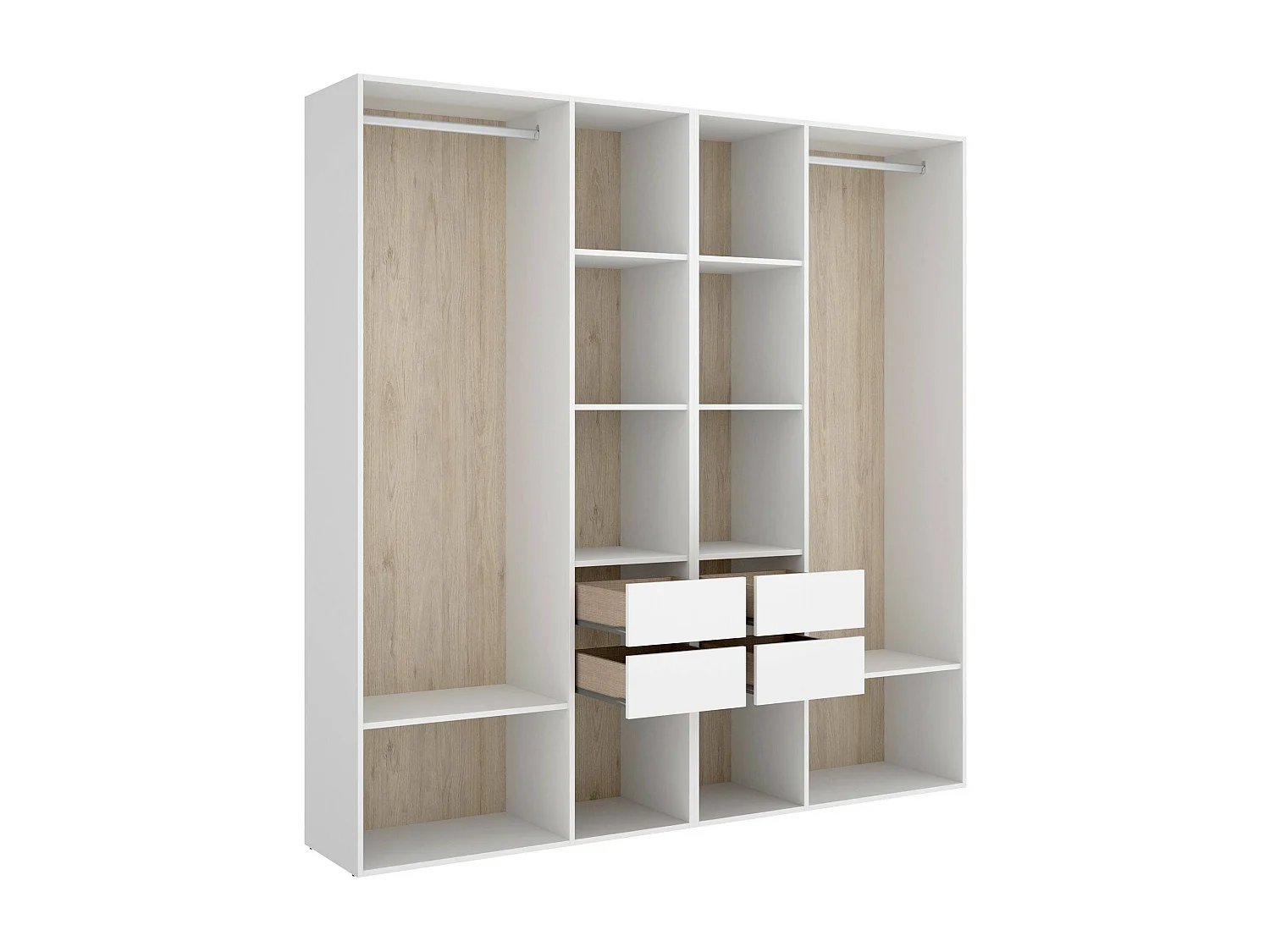 Grande Garde-robe Dpavo, Meubles de chambre, Penderie de plain-pied, Placard à vêtements, 196x45 h205 cm, Blanc et Chêne clair