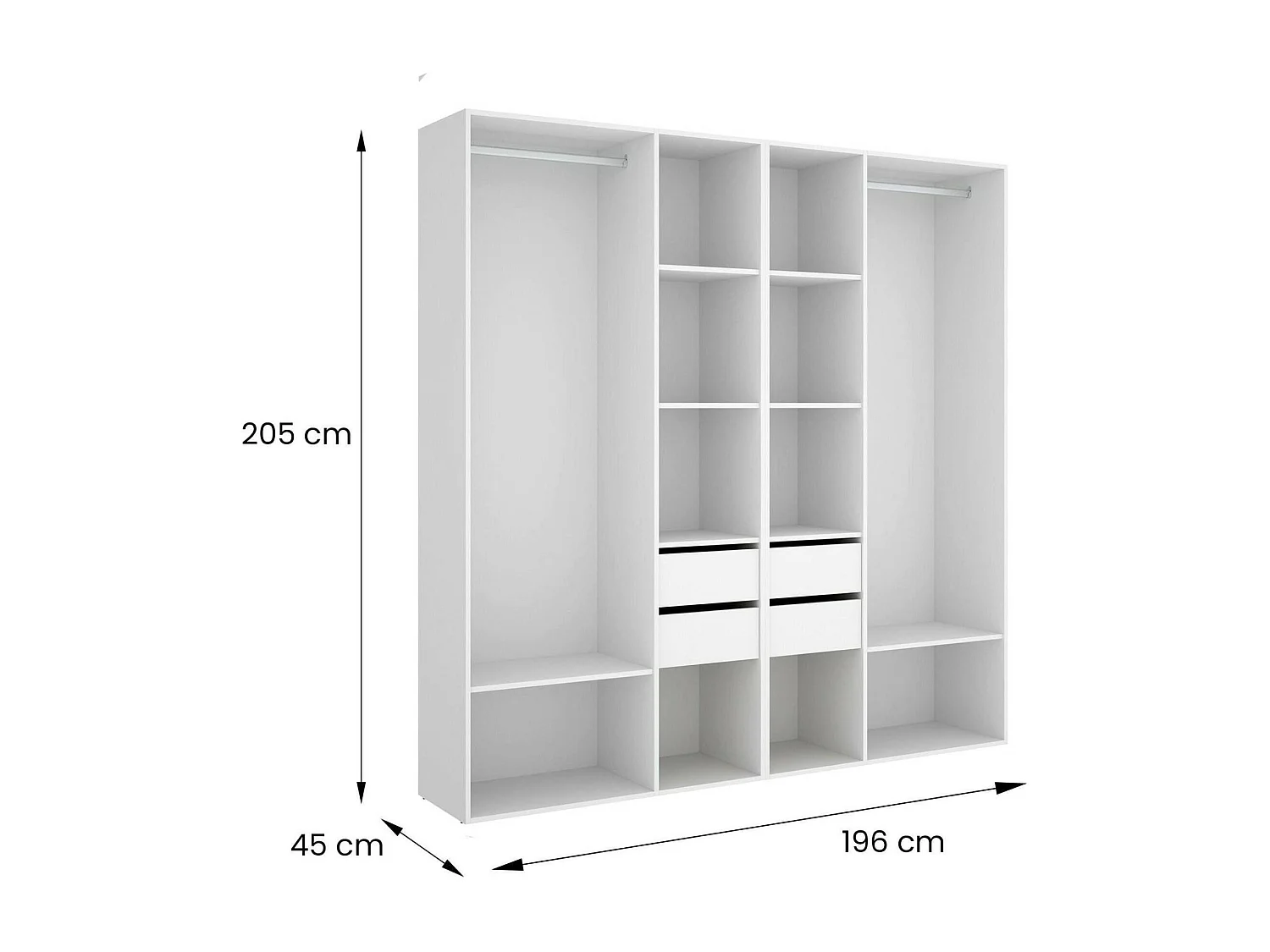 Grande Garde-robe Dpavo, Meubles de chambre, Penderie de plain-pied, Placard à vêtements, 196x45 h205 cm, Blanc et Chêne clair