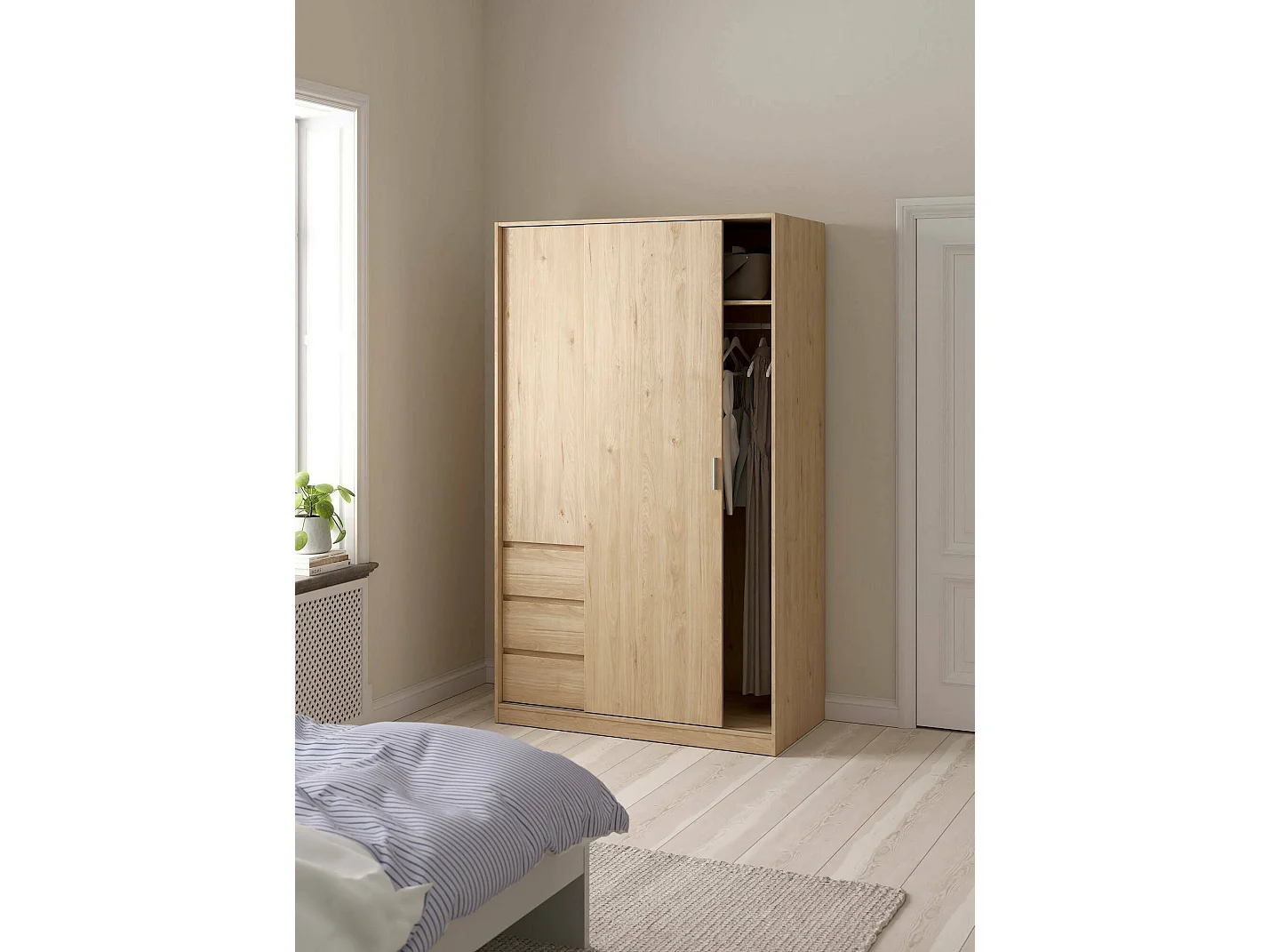 Armário Dscalvin de 2 portas, Móveis de quarto, Armário, Armário, 119x60 h200 cm, Carvalho