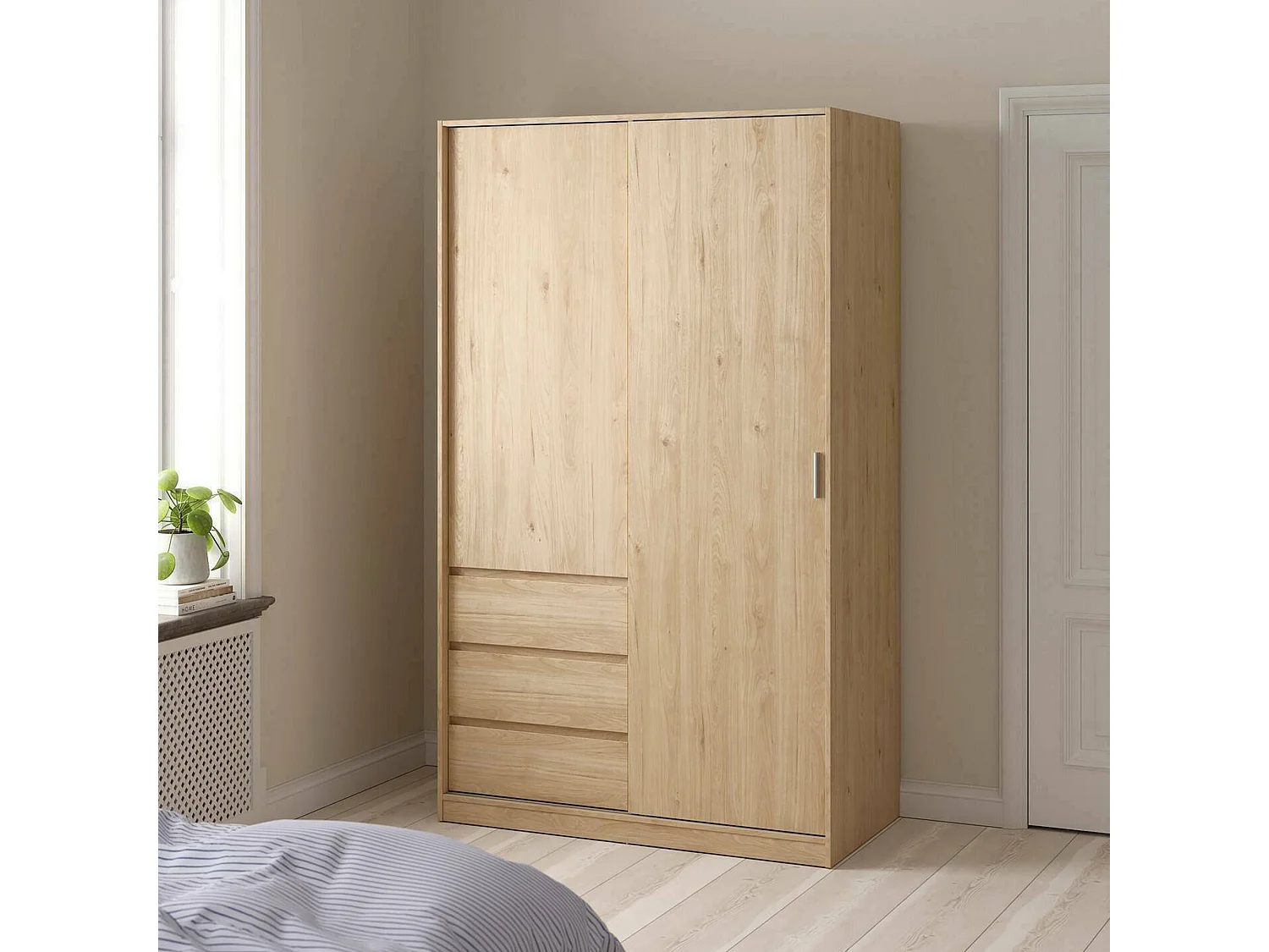 Garde-robe 2 portes Dscalvin, Meubles de chambre, Penderie de plain-pied, Placard à vêtements, 119x60 h200 cm, Chêne clair