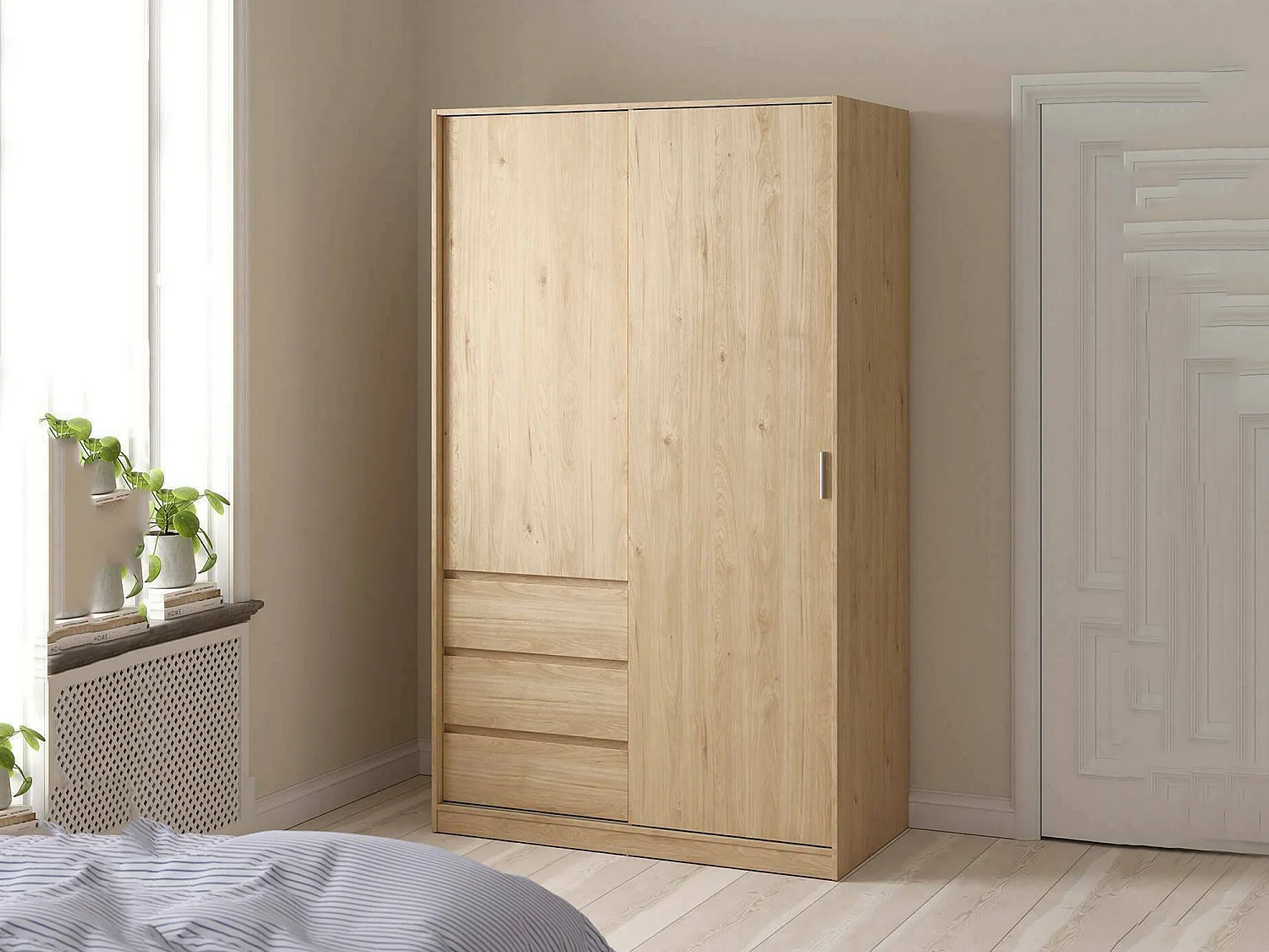 Garde-robe 2 portes Dscalvin, Meubles de chambre, Penderie de plain-pied, Placard à vêtements, 119x60 h200 cm, Chêne clair