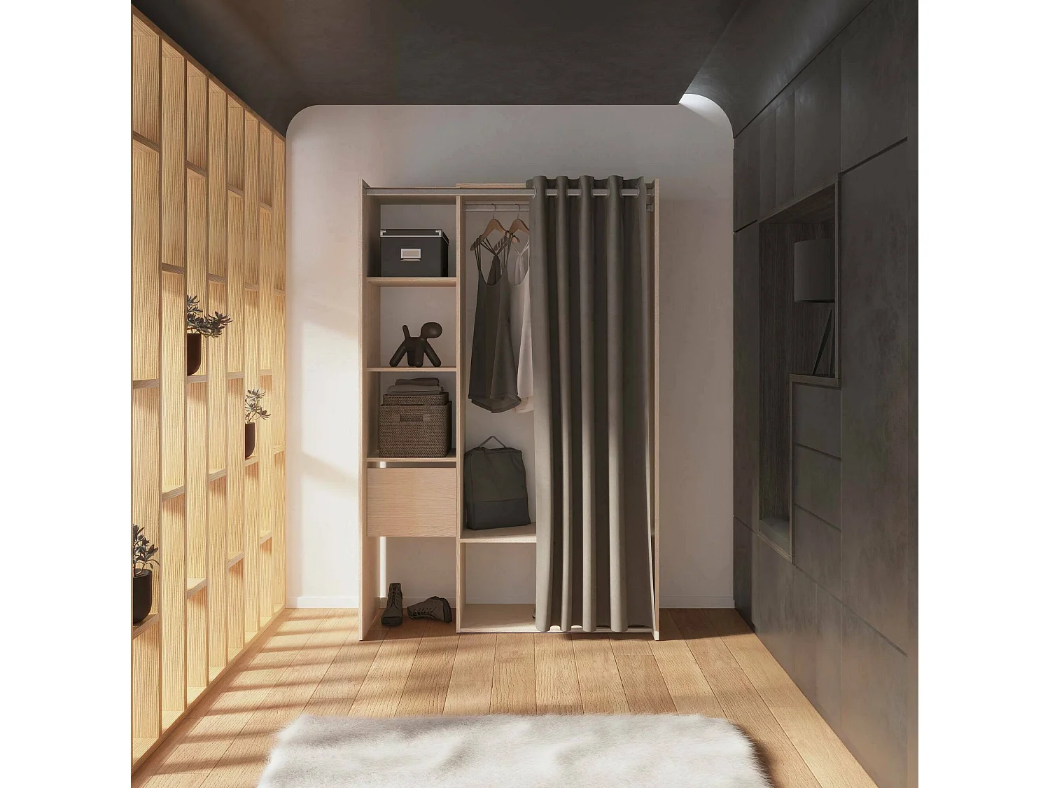 Grande Garde-robe Dpayn, Meubles de chambre, Penderie de plain-pied, Placard à vêtements, 119x50 h183 cm, Chêne clair