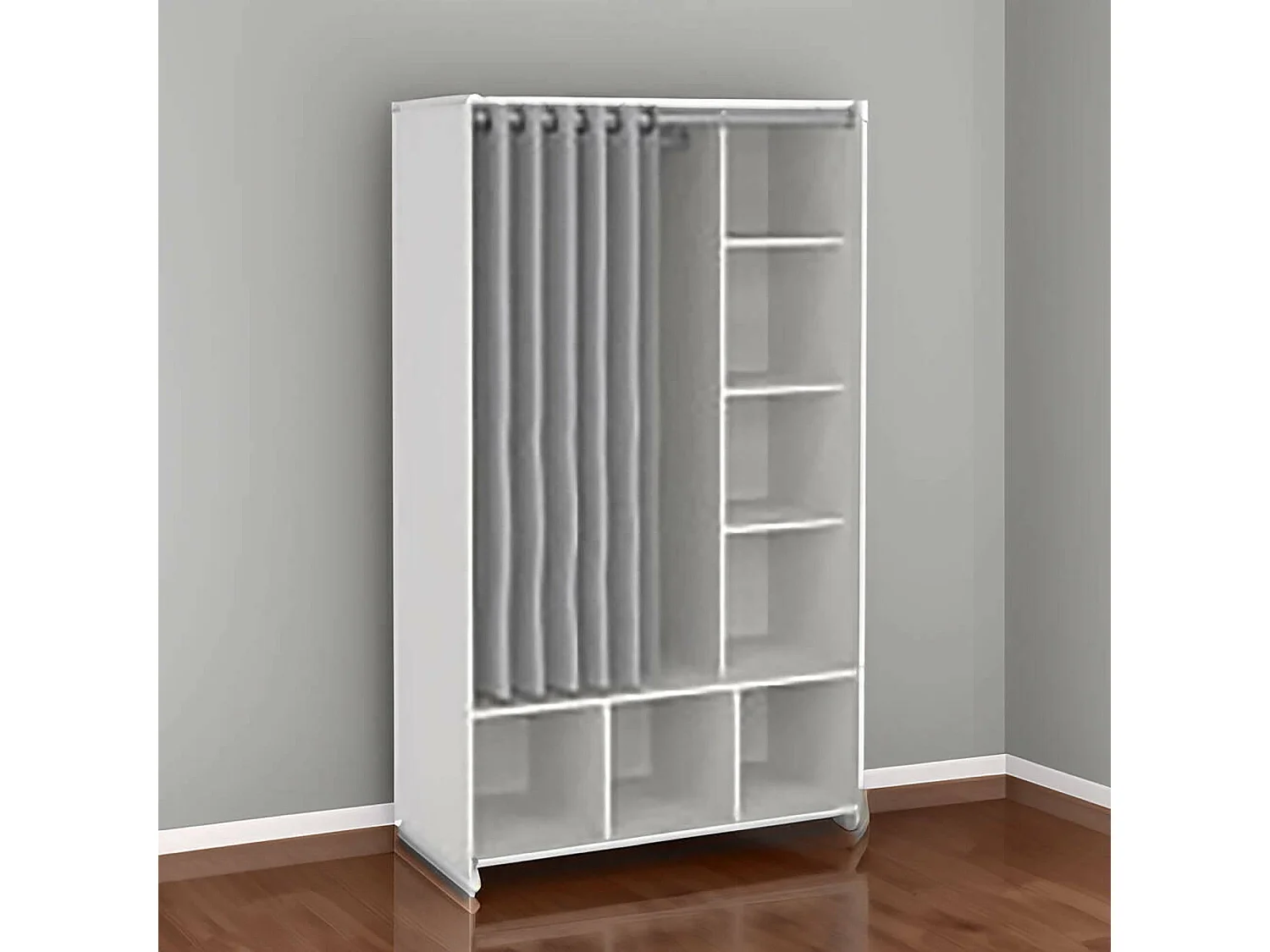 Grande Garde-robe Dseverin, Meubles de chambre, Penderie de plain-pied, Placard à vêtements, 105x48 h180 cm, Blanc et gris
