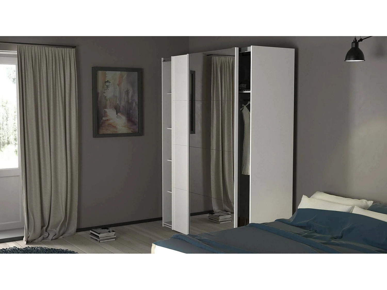 Dmora - Guardaroba 2 ante Taxus, 182x61 h220 cm, Bianco lucido