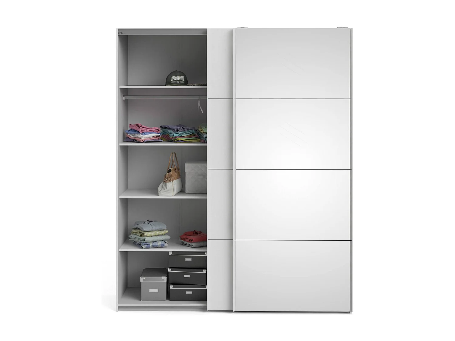 Guardaroba 2 Ante Taxus, 5 Ripiani, 60.8x220.4h cm Bianco Lucido, Armadio Camera da Letto